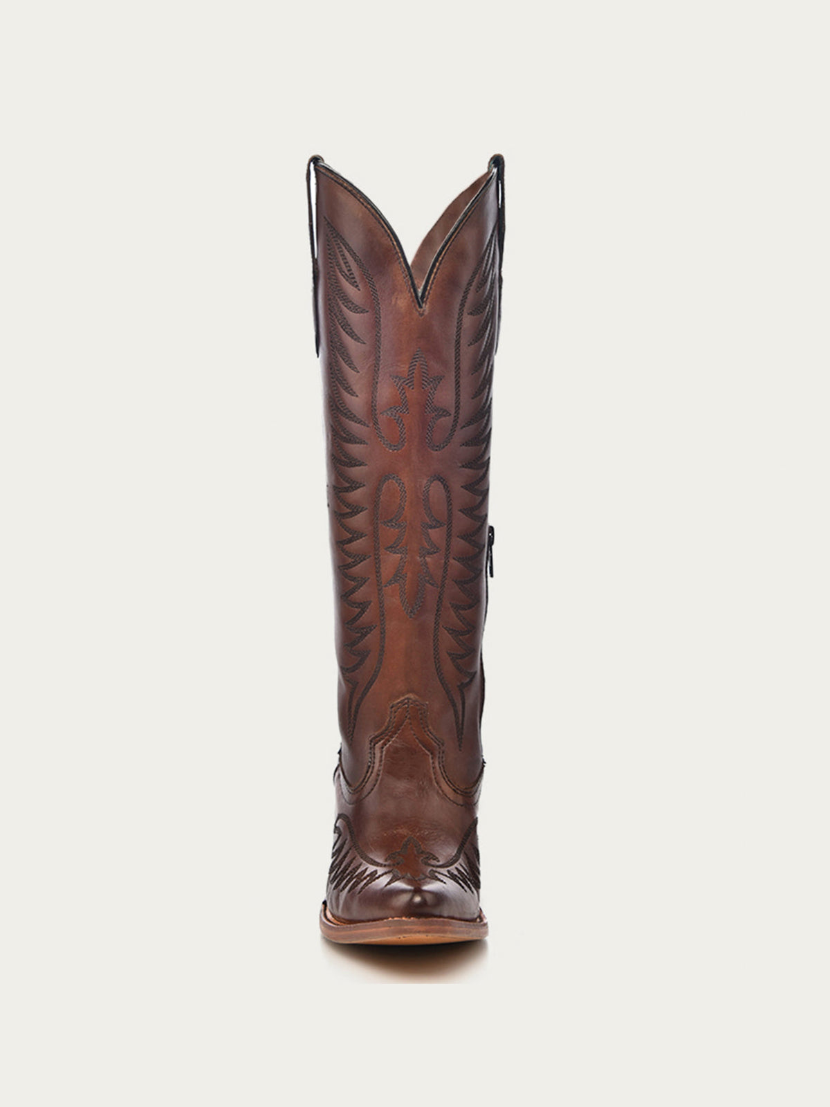 Vintage Red Almond-Toe Chic Embroidery Half-Zip Knee High Cowgirl Boots