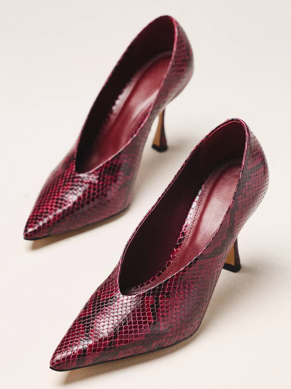 Snakeskin Pattern Pointed-Toe Classic Pumps Slip-On High Heels