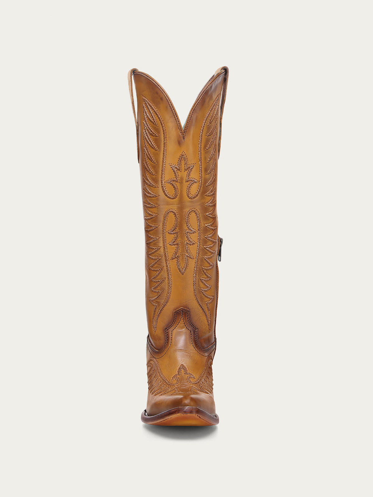 Vintage Tan Almond-Toe Chic Embroidery Half-Zip Knee High Cowgirl Boots