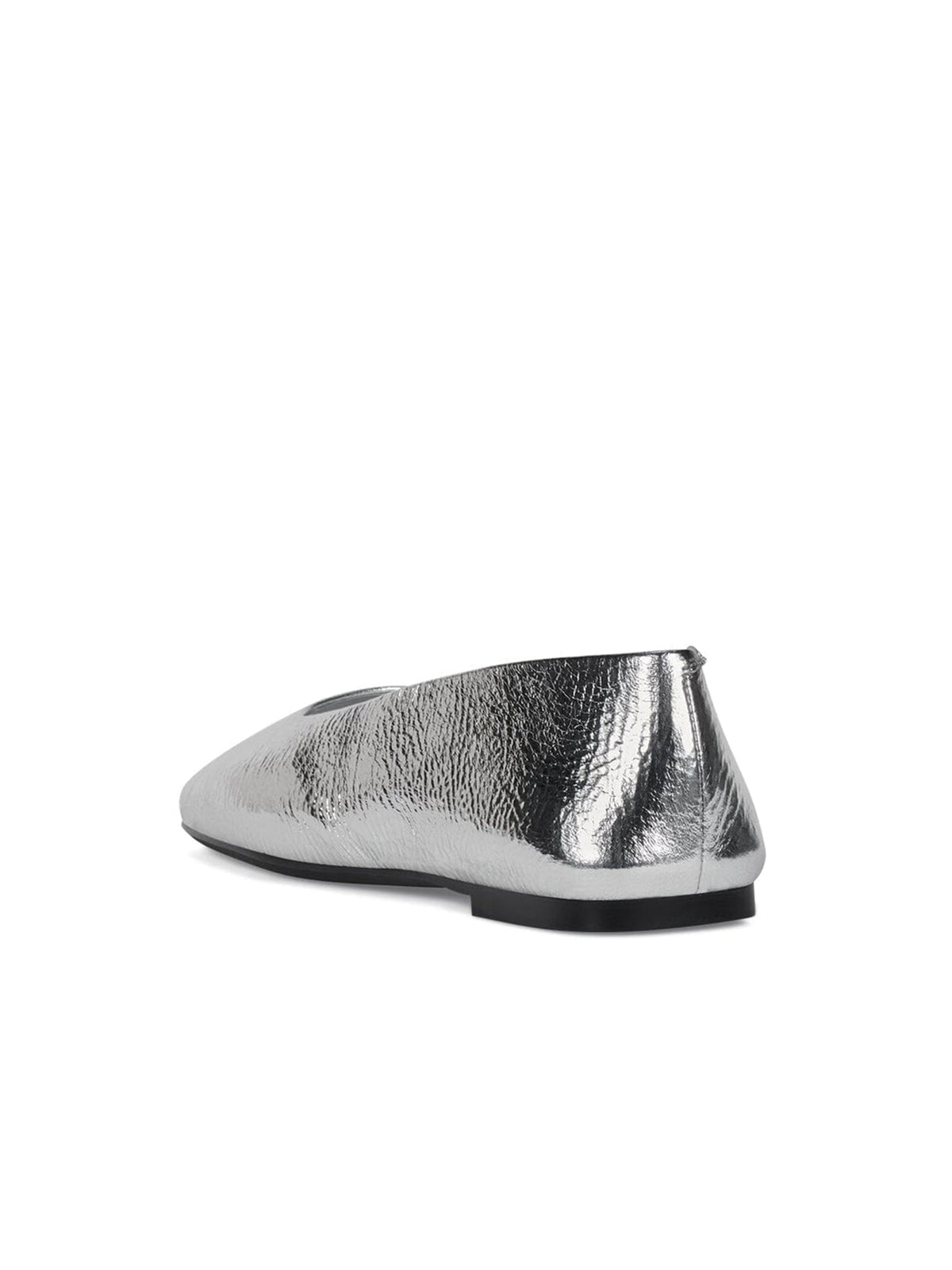 Crinkle Metallic Silver Square-Toe Ballet Flats