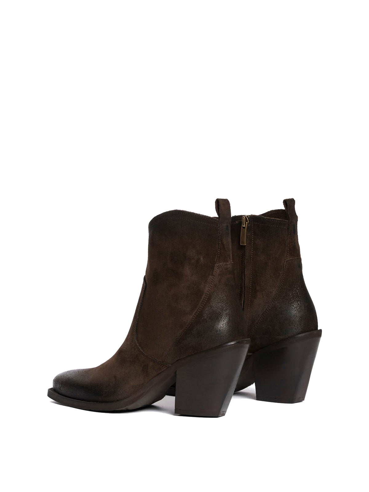 Chocolate Faux Suede Snip-Toe Side Full-Zip Classic Ankle Cowgirl Boots