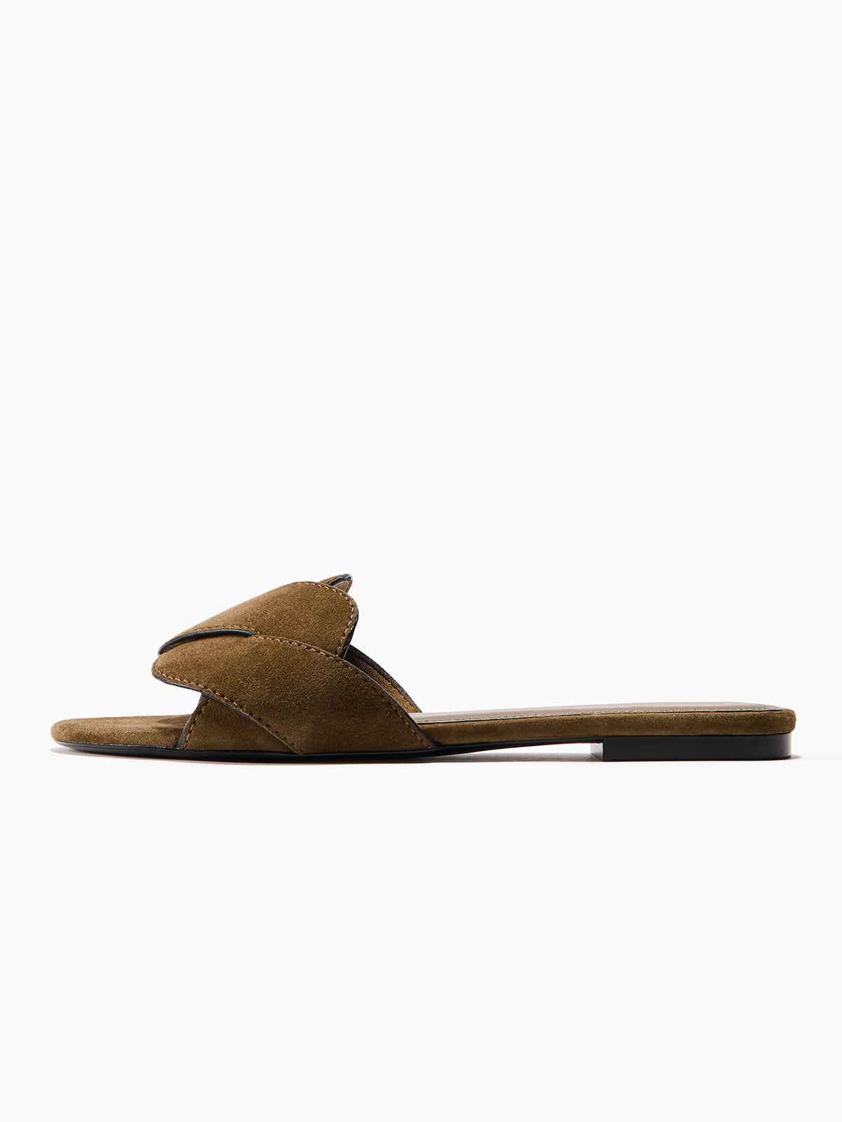 Dark Green Faux Suede Square-Toe Braided Strap Flats Sandals