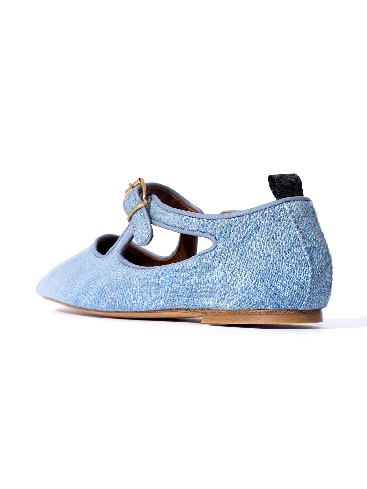 Square-Toe Buckle Strap Chic Flats - Blue Denim