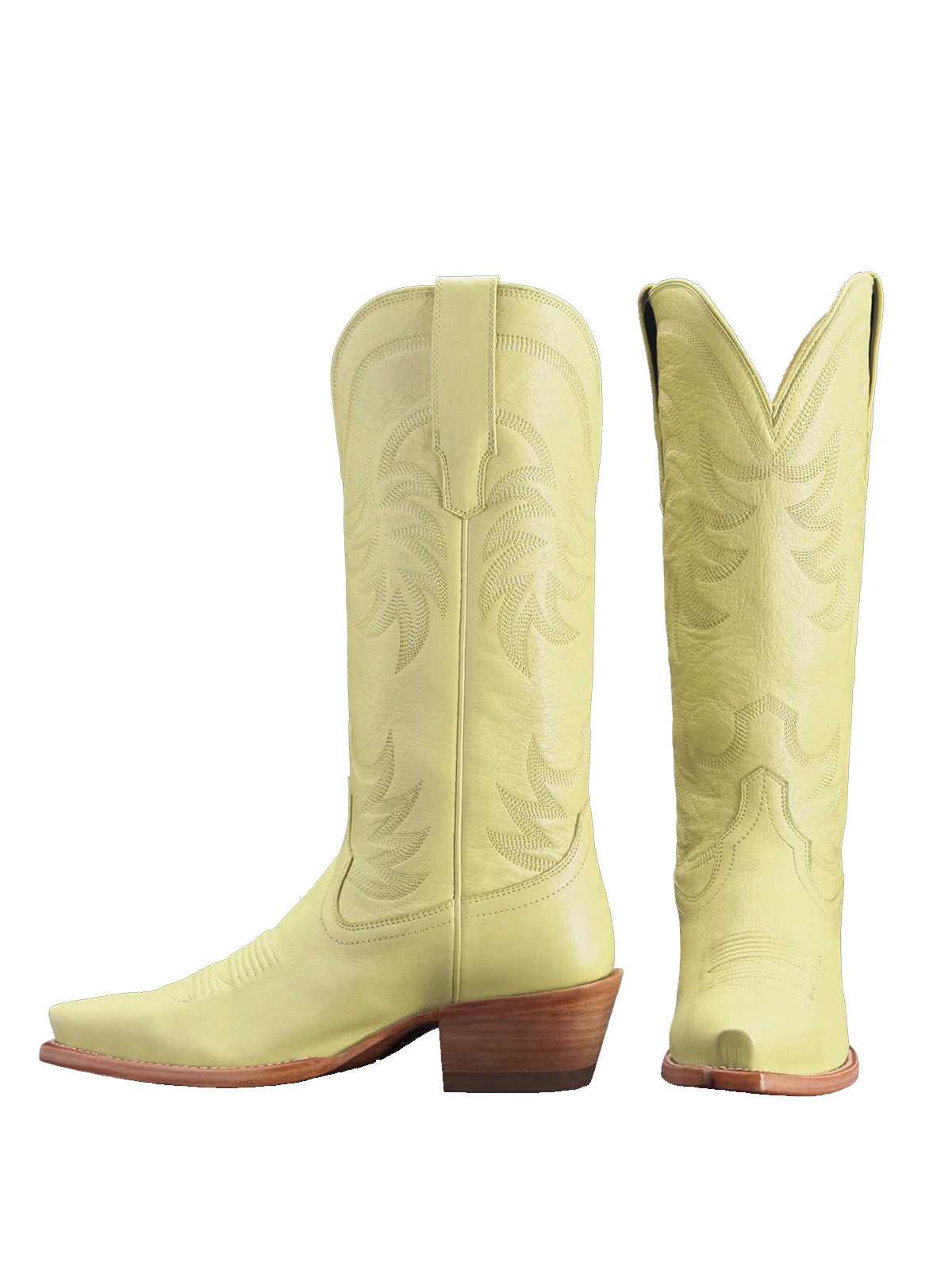 Lemon Green Snip-Toe Embroidery Wide Calf Knee High Cowgirl Boots