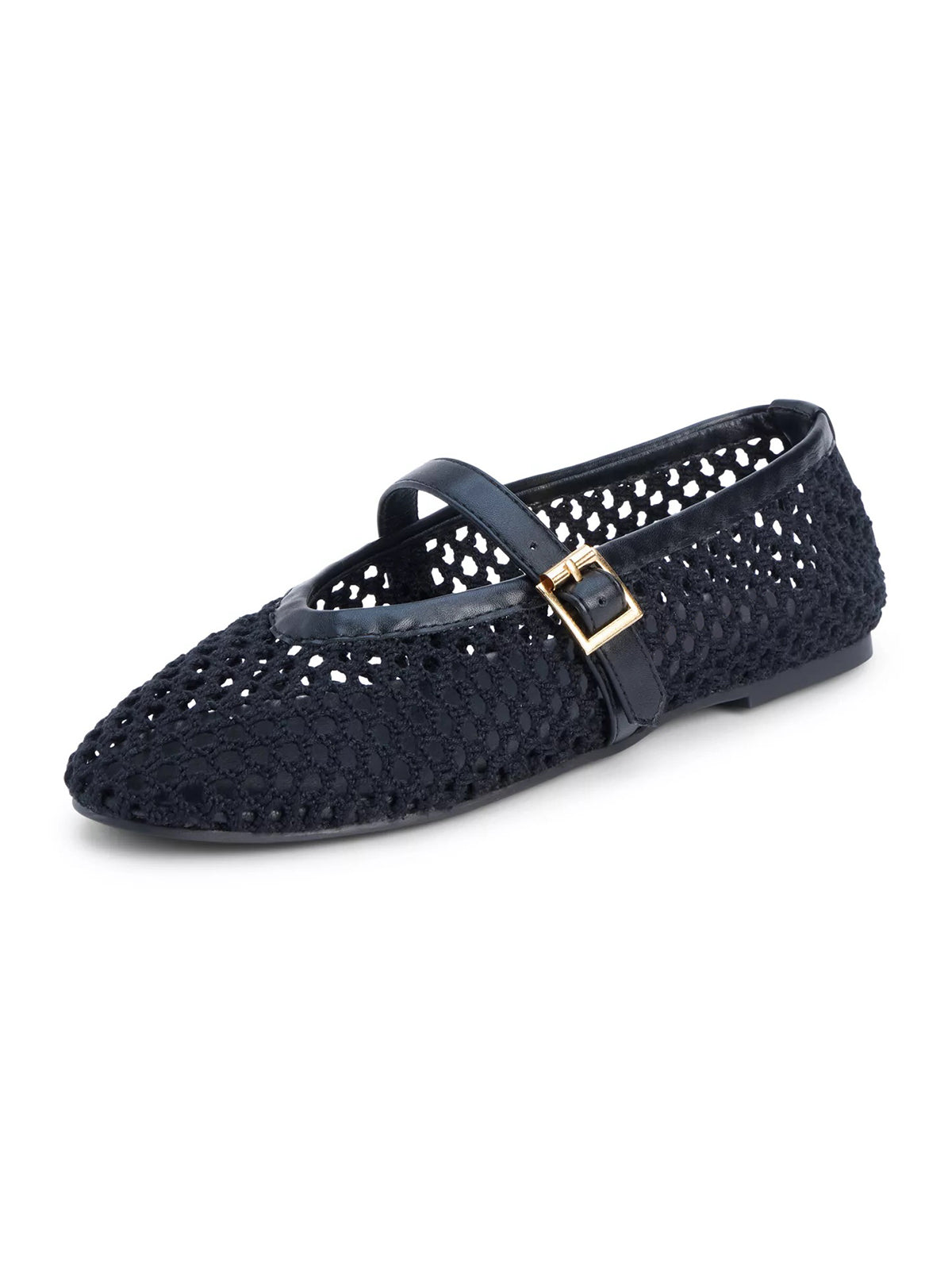Black Grass Woven Round-Toe Buckle Mary Jane Chic Flats