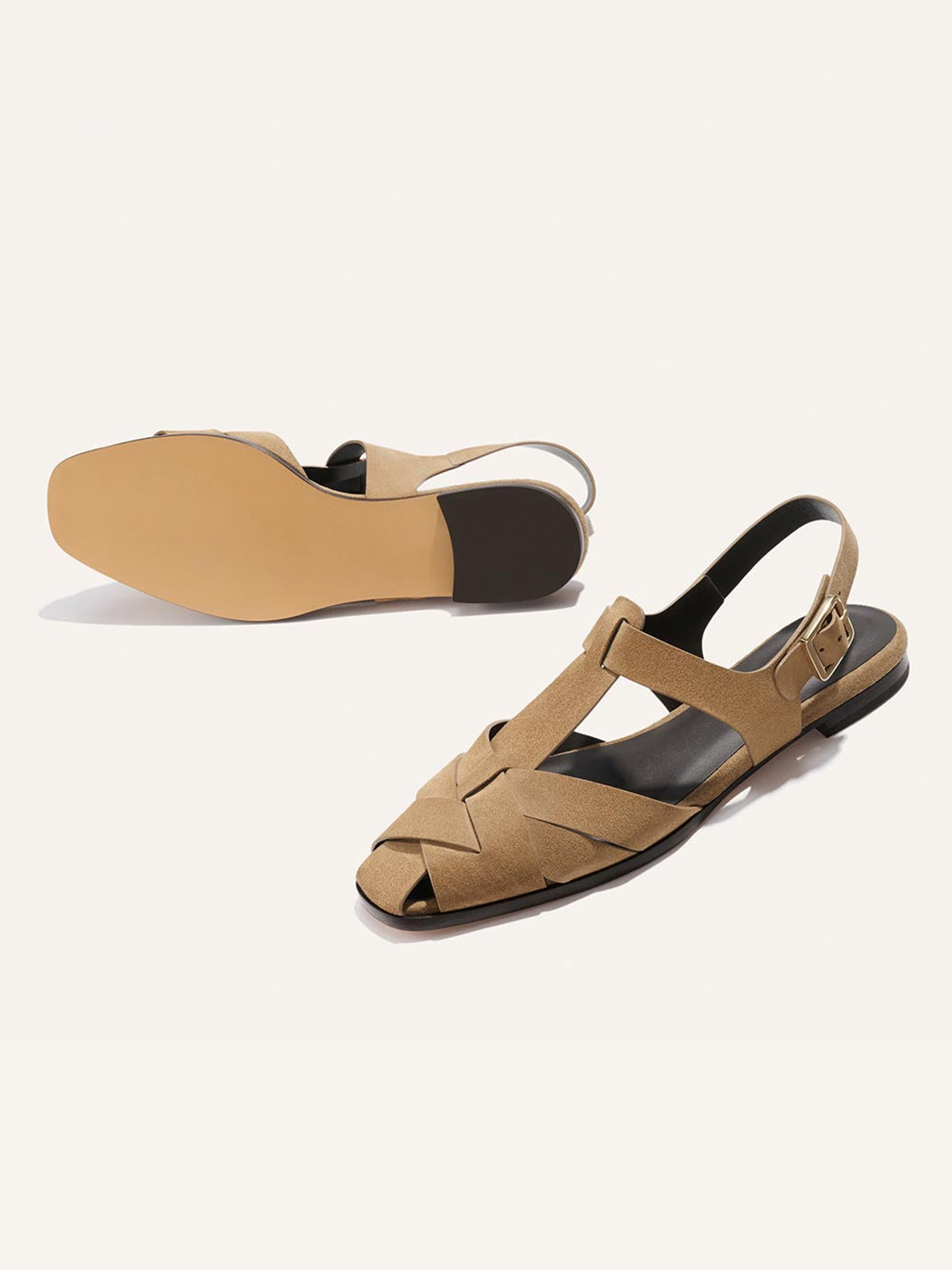 Brown Cow Suede Square-Toe Caged Fisherman Chic Flats