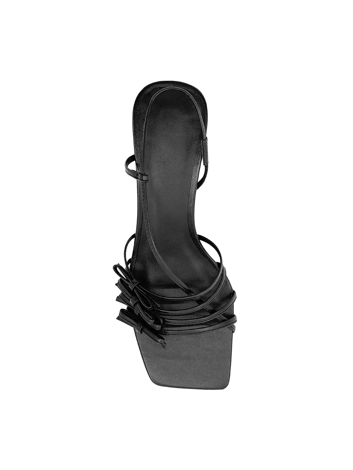 Black Square-Toe Multi-Straps With Bows Kitten Heels