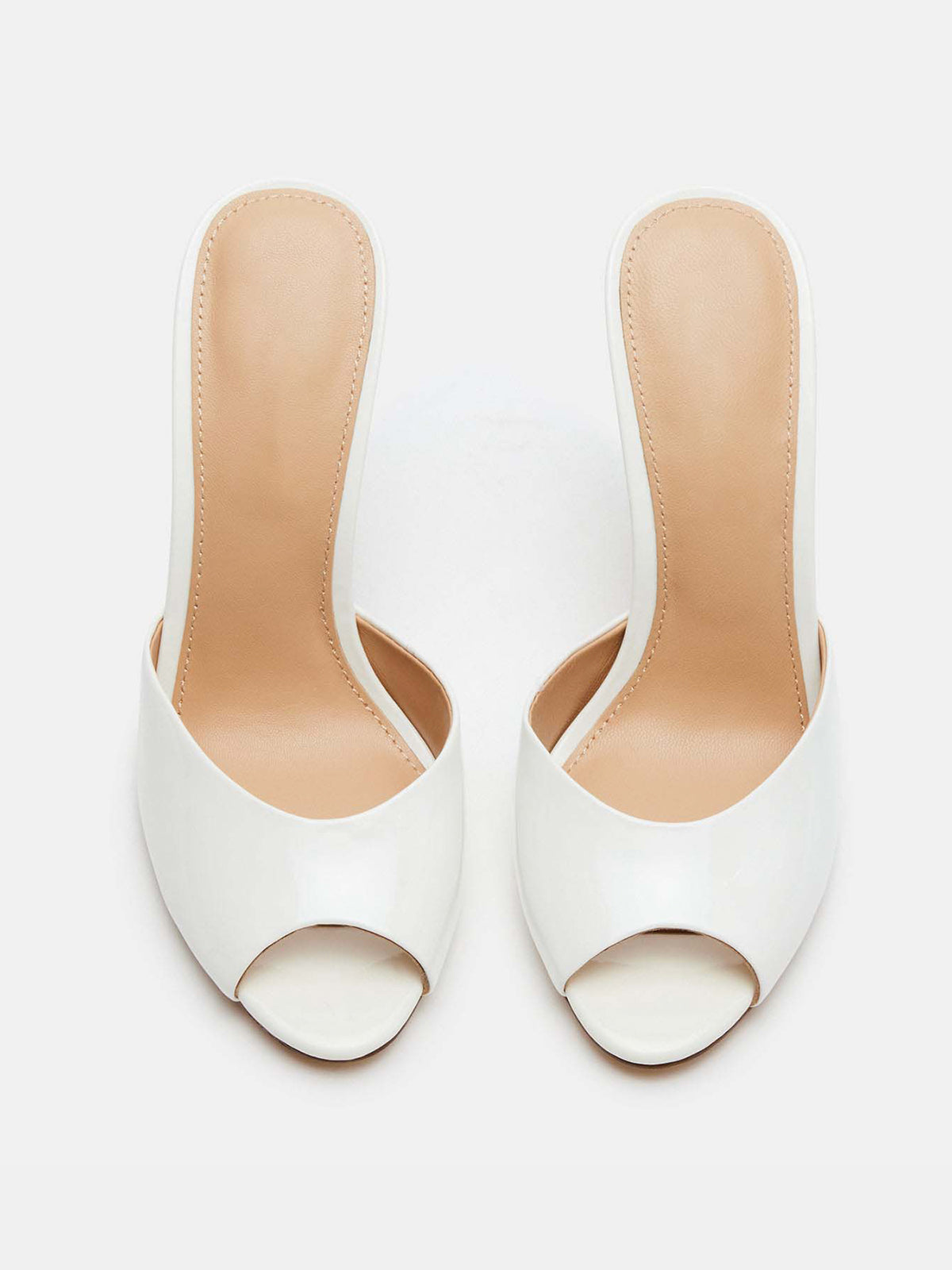 Round-Toe Slip-On High Stiletto Heels Pumps - Patent White