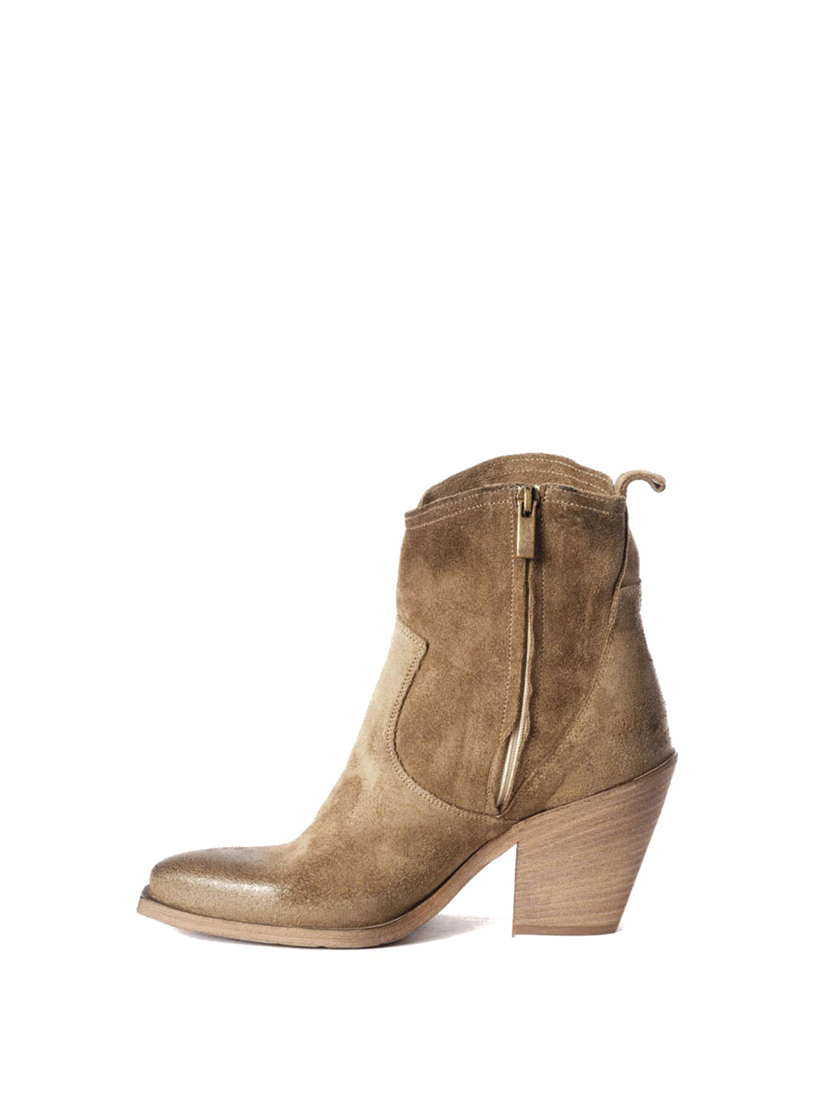 Dove Gray Faux Suede Snip-Toe Side Full-Zip Classic Ankle Cowgirl Boots