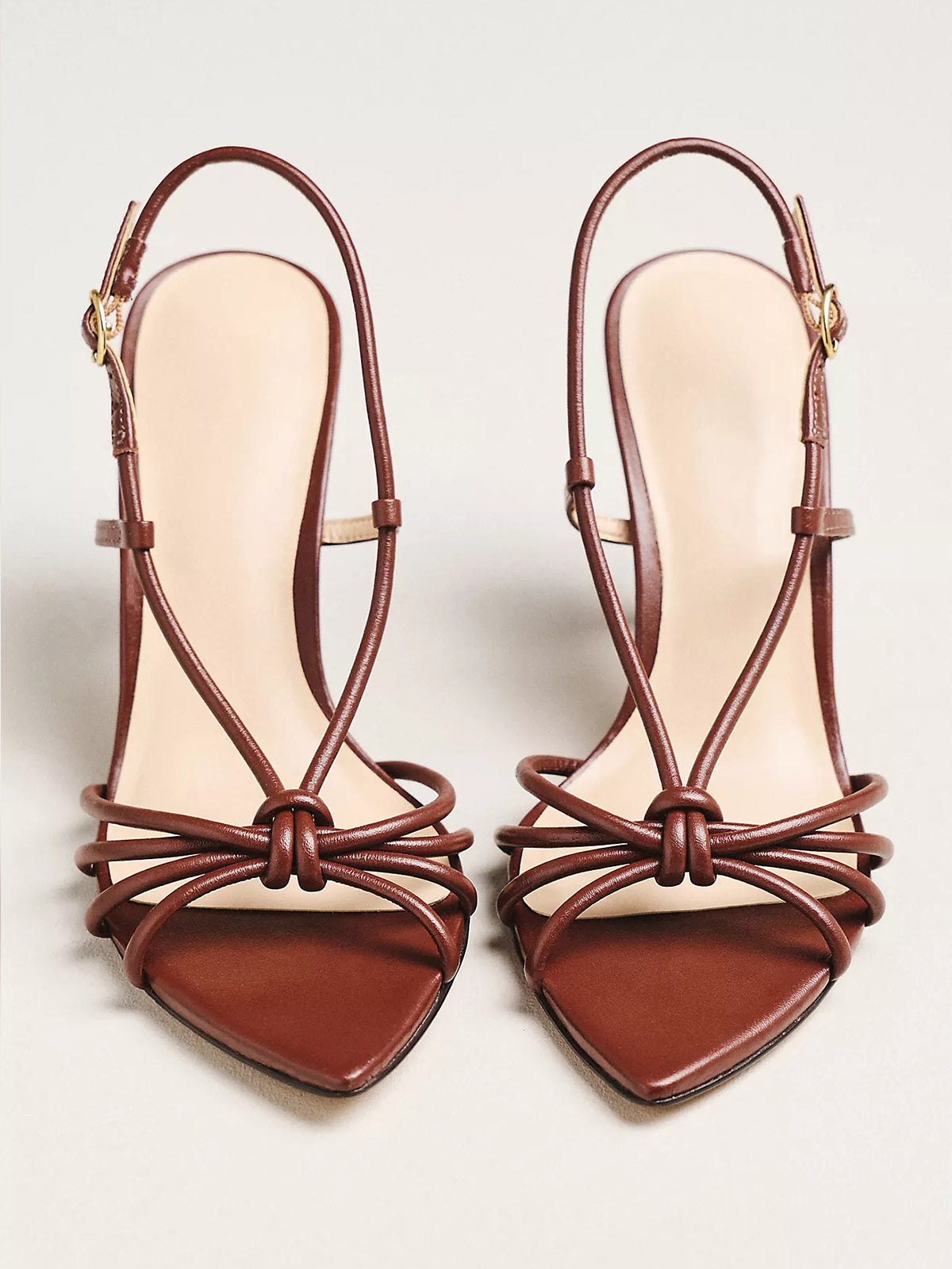 Chocolate Open Pointed-Toe Strappy And Buckle Slingback High Heels