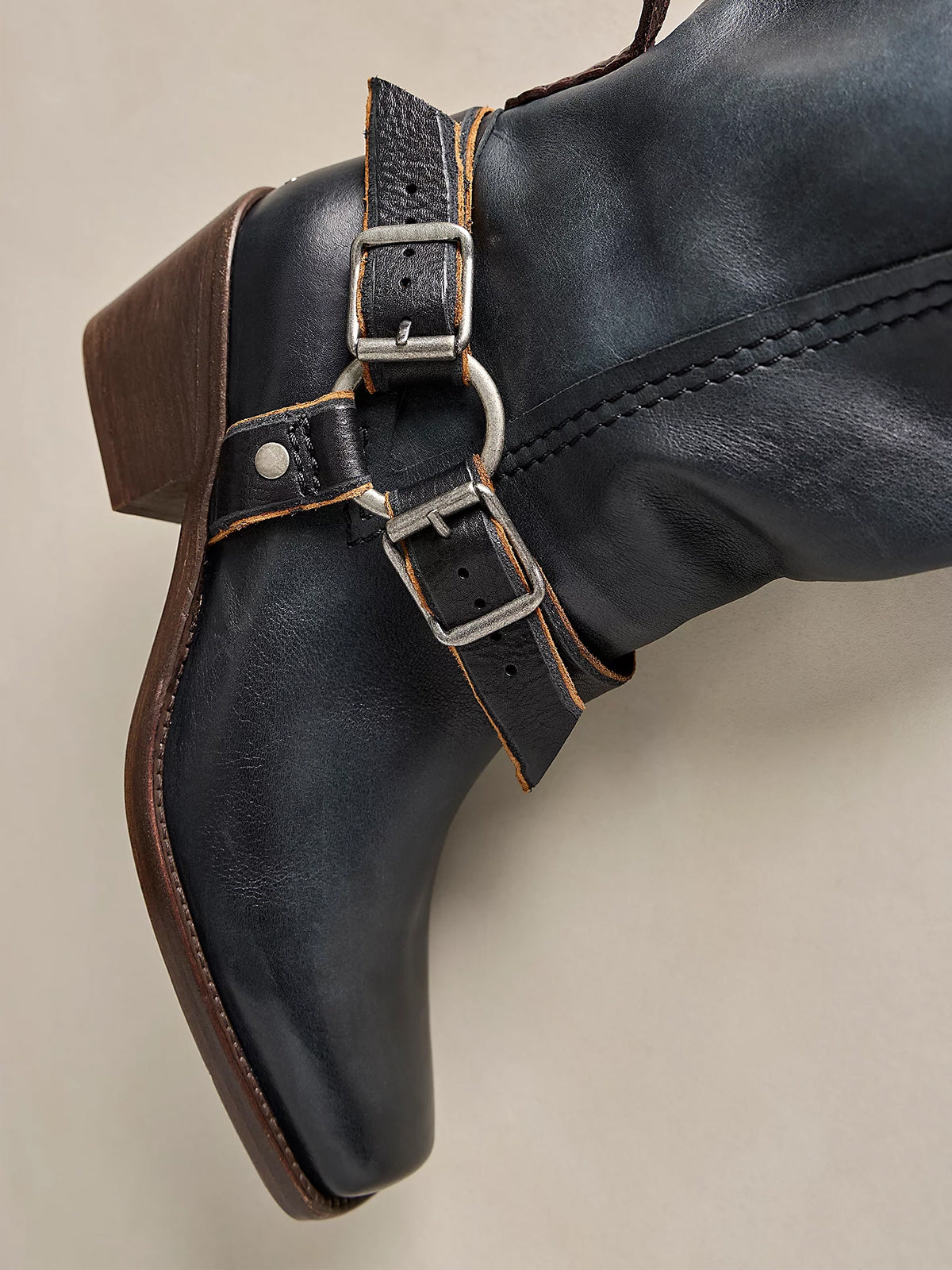 Washed Black Square-Toe Western Mid Calf Cowgirl Boots