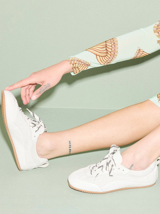 White Cow Suede Square-Toe Chic Lace-Up Ballet Sneakers
