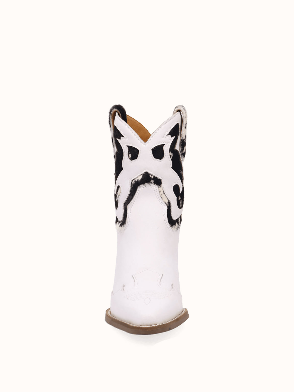 White And Cow Pattern Snip-Toe Sleek Ankle Cowgirl Boots
