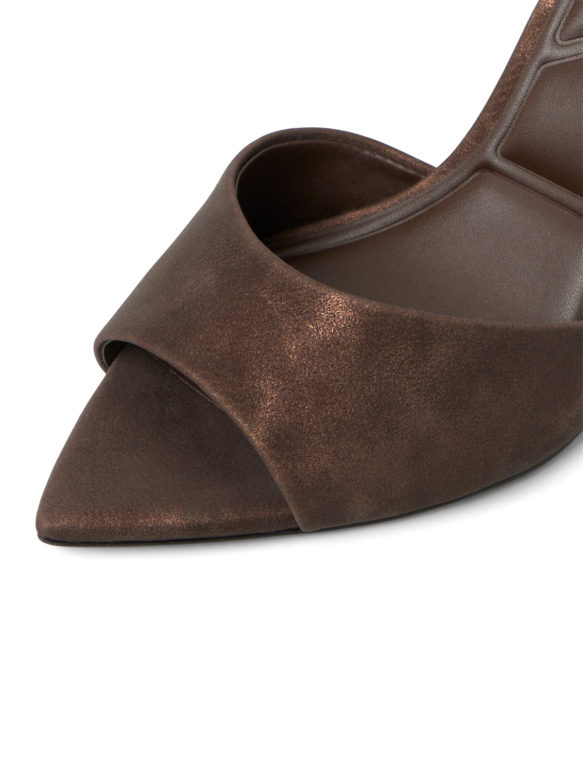 Metallic Dark Brown Open Pointed-Toe Slip-On Backless High Heels