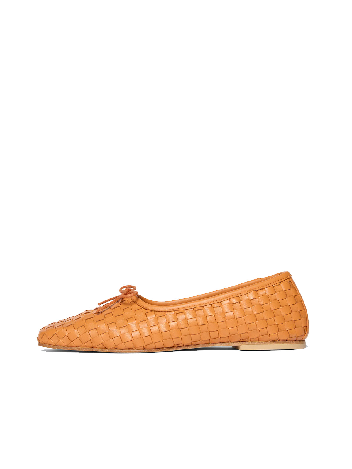 Vegan Leather Woven Square-Toe Bow Ballet Flats - Orange