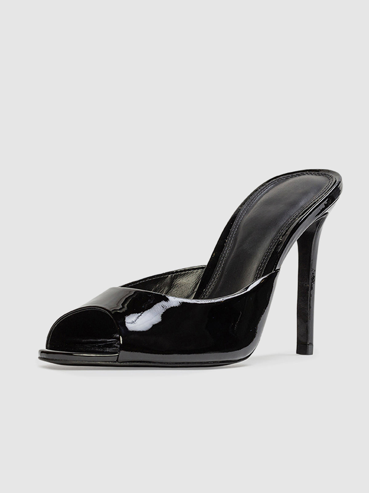 Patent Black Round-Toe Simple High Heels