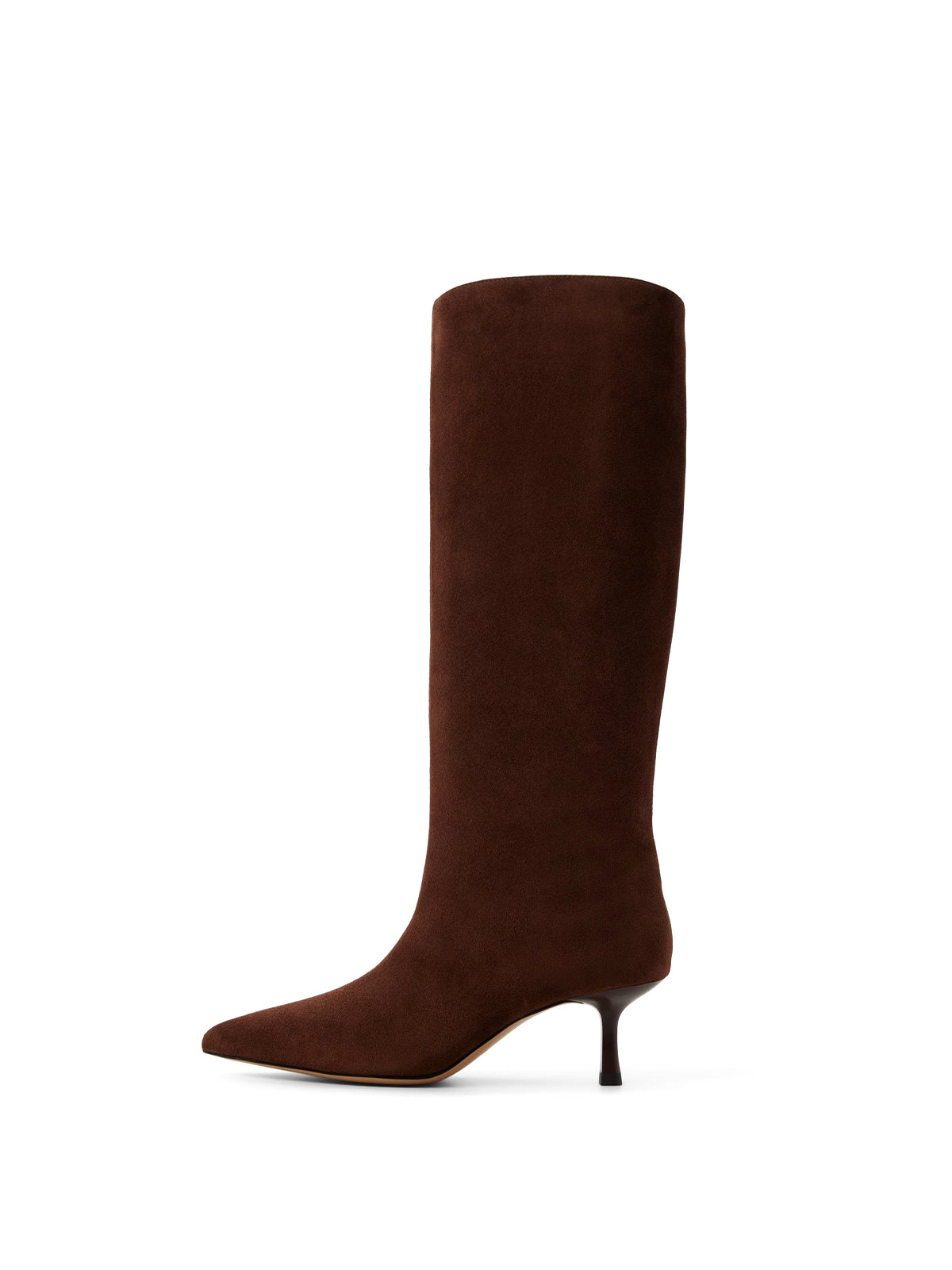 Dark Brown Faux Suede Pointed-Toe Wide Calf Knee High Stiletto Boots