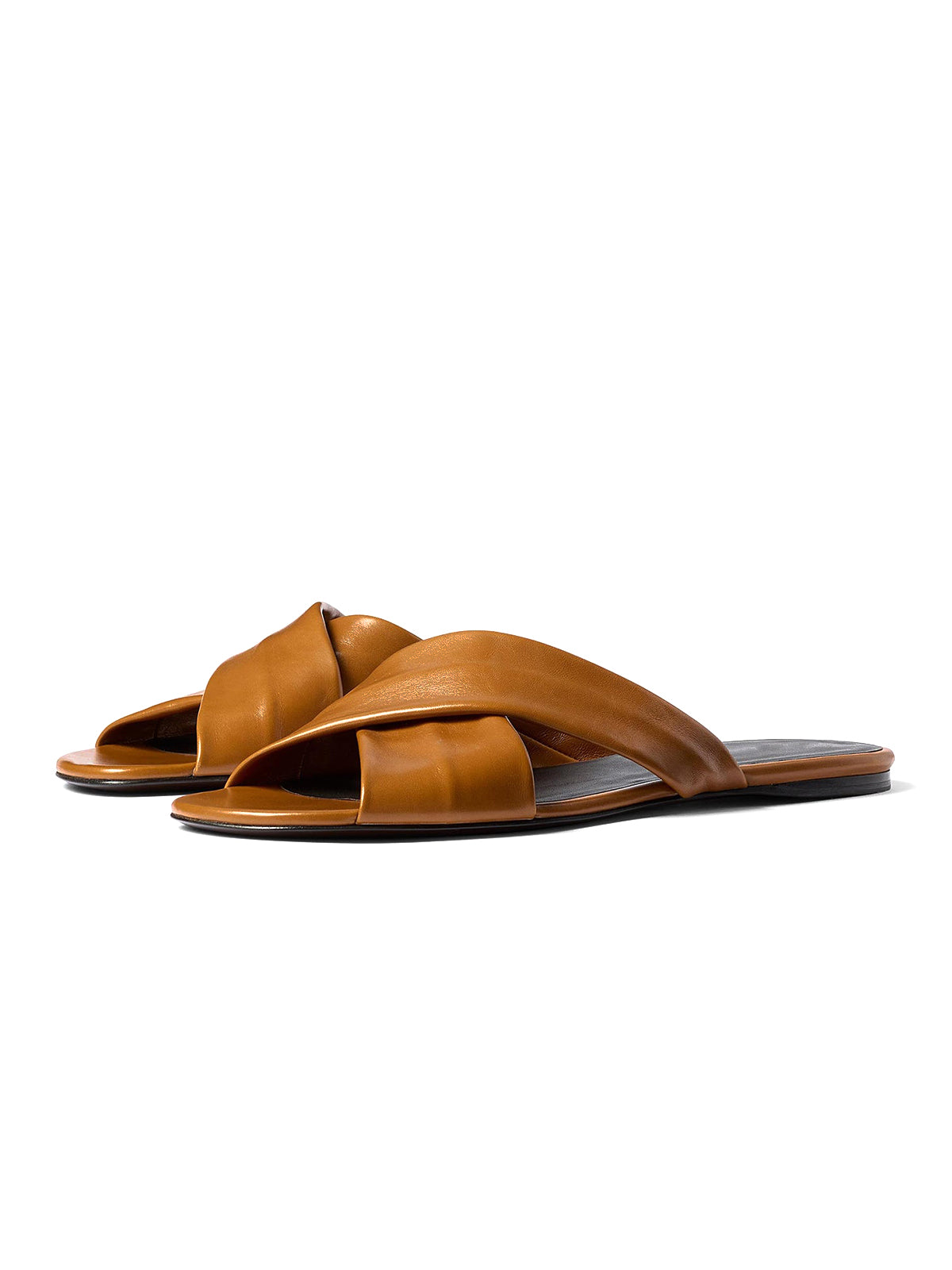 Brown Square-Toe Cris-Crossed Straps Slip-On Flat Sandals