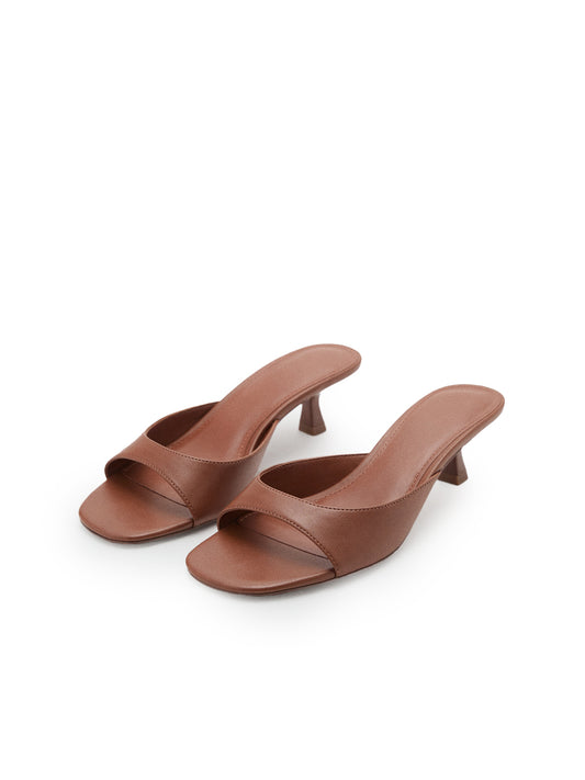 Brown Square-Toe Classic Kitten Heels