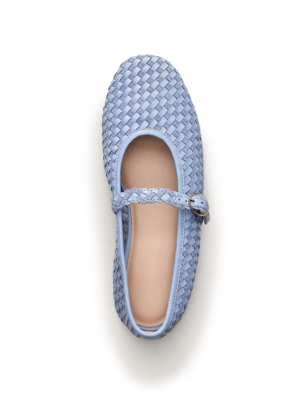 Blue Woven Vegan Leather Round-Toe Mary Jane Ballet Flats