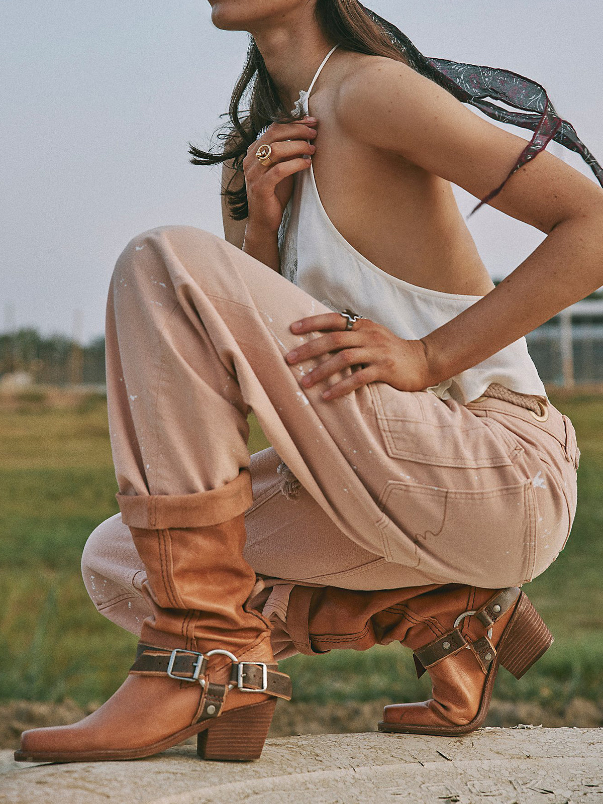 Vintage Brown Square-Toe Western Mid Calf Cowgirl Boots