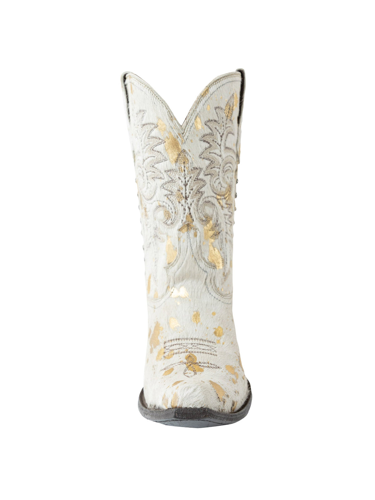 Snip-Toe Chic Embroidery And Side Studs Ankle Cowgirl Boots - Beige And Gold