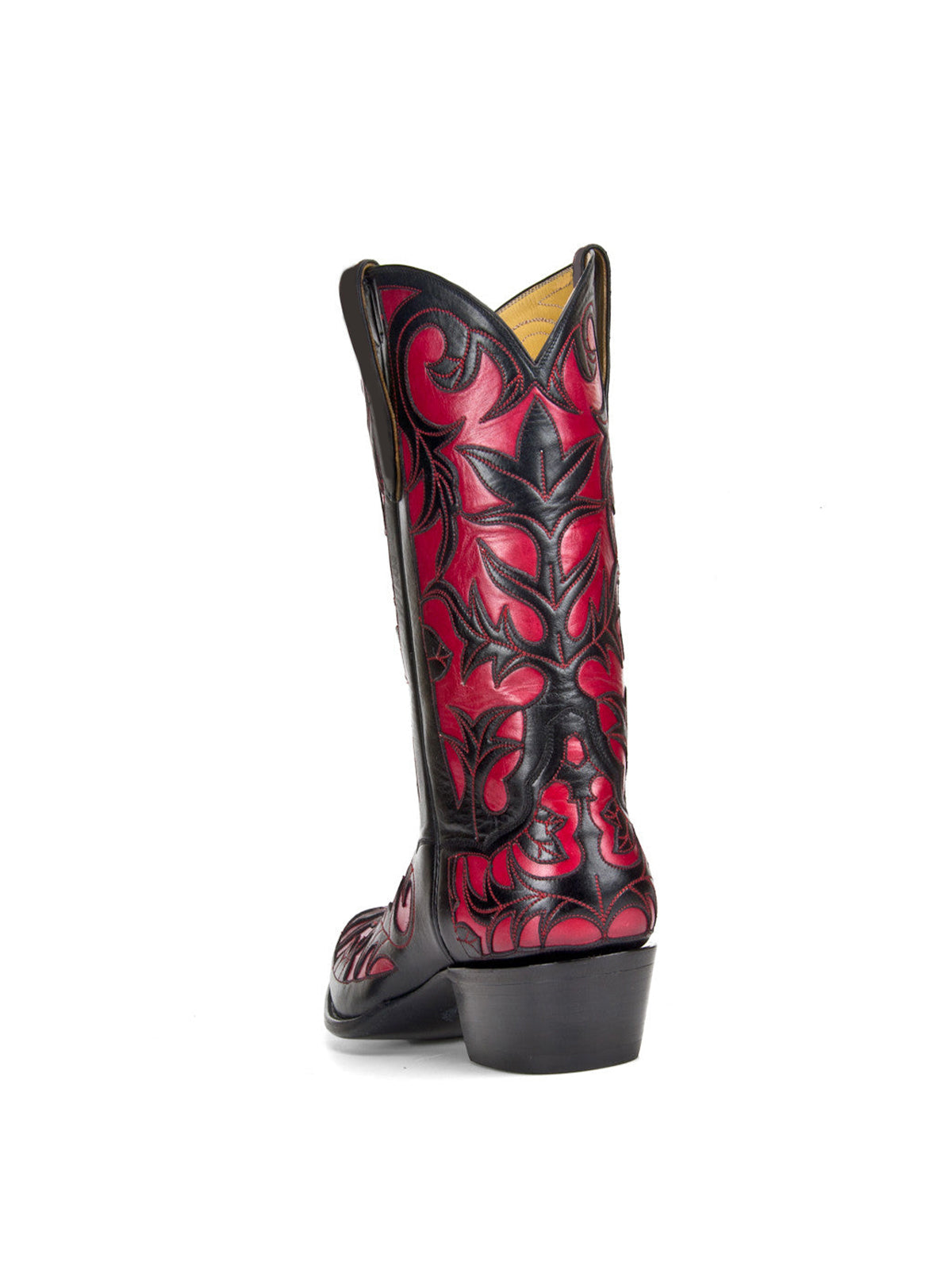 Contrast Red And Black Snip-Toe Decorative Inlay Mid Calf Cowgirl Boots