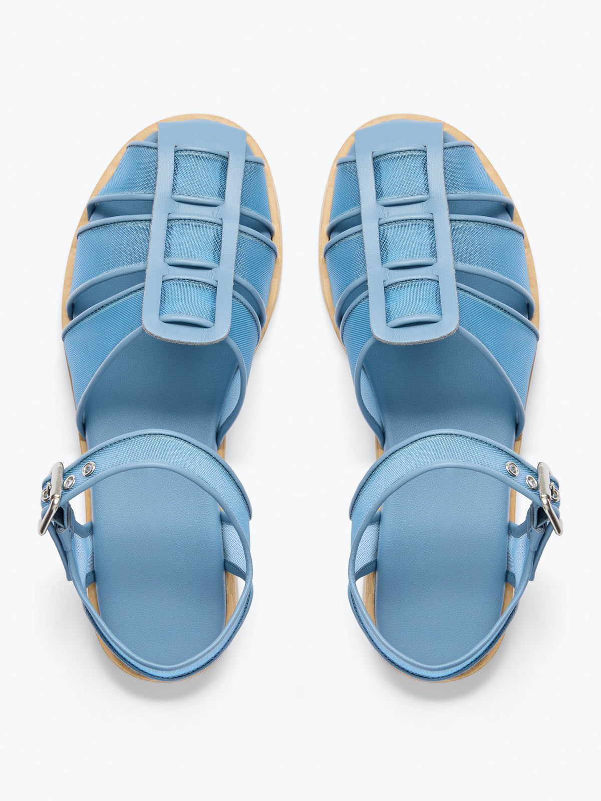 Blue Mesh Round-Toe Ankle Strap Fisherman Sandals Flats