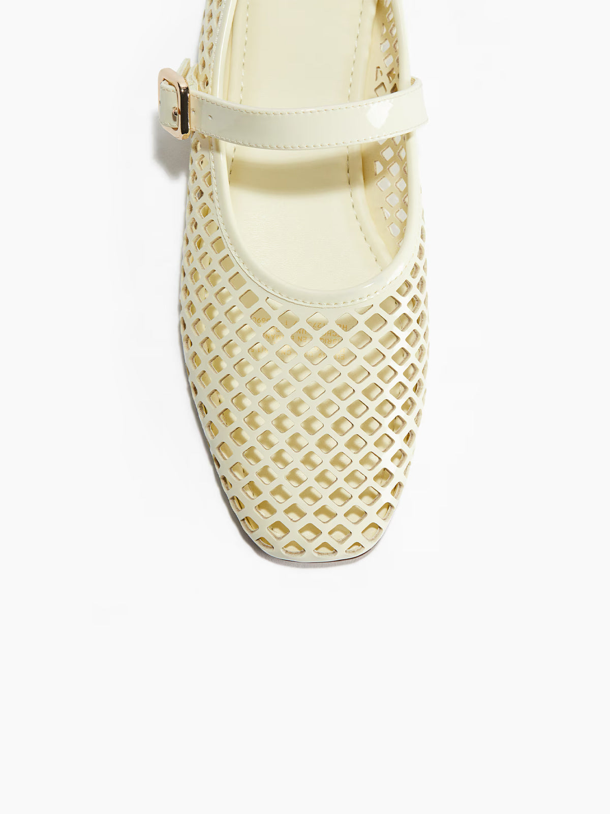 Perforated Square-Toe Bridge Strap Mary Jane Ballet Flats - Bone Patent
