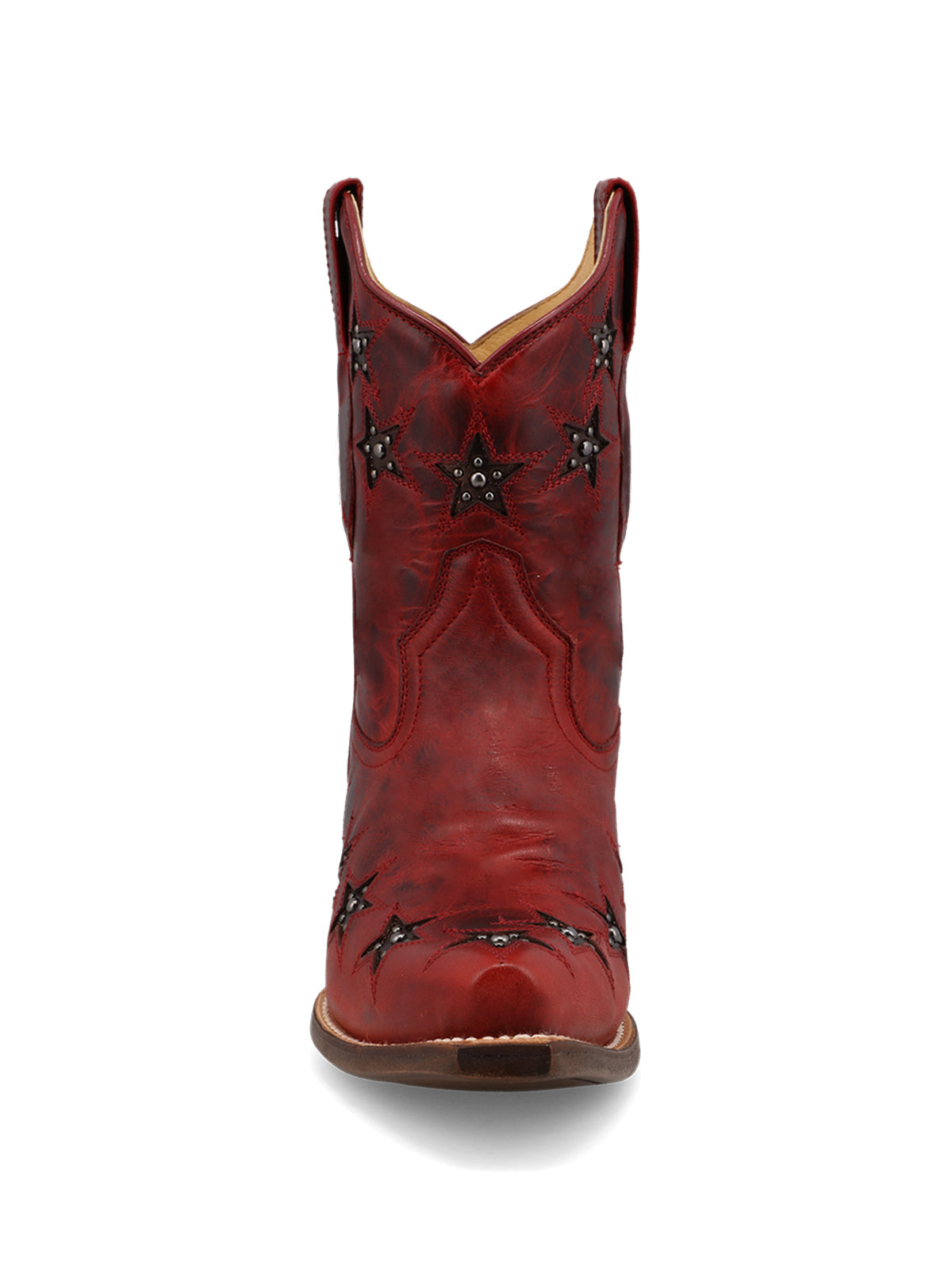 Distressed Brown Studded Snip-Toe Cowgirl Ankle Booties With White Star Inlay