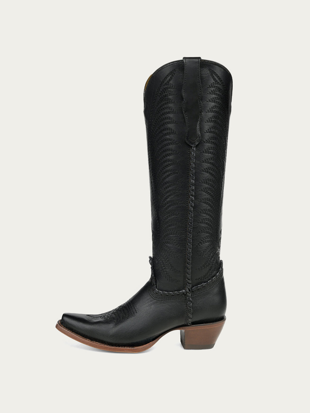 Chic Wings Embroidery Snip-Toe Full-Zip Knee High Cowgirl Boots - Black