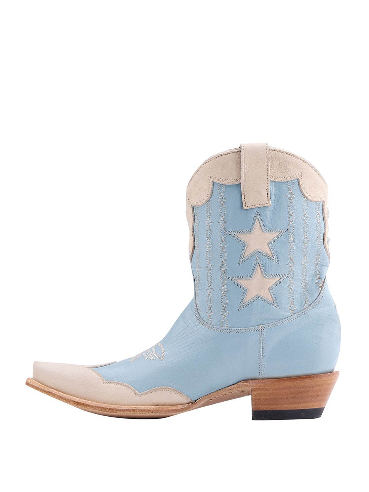 Snip-Toe Stars Inlay Chic Embroidery Ankle Cowgirl Boots - Blue And Ivory