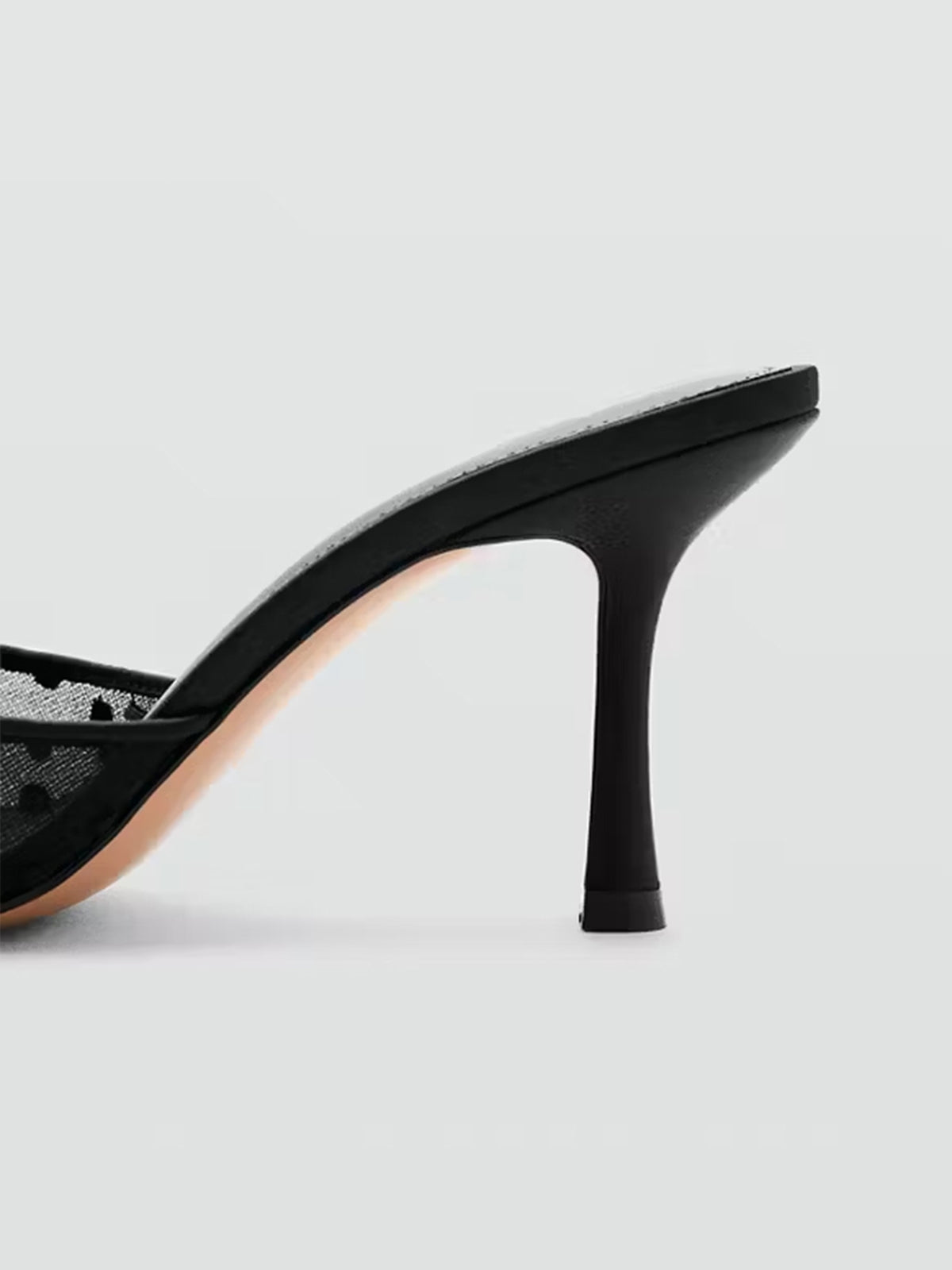 Black Mesh And Vegan Leather Pointed-Toe Backless Slip-On High Heels