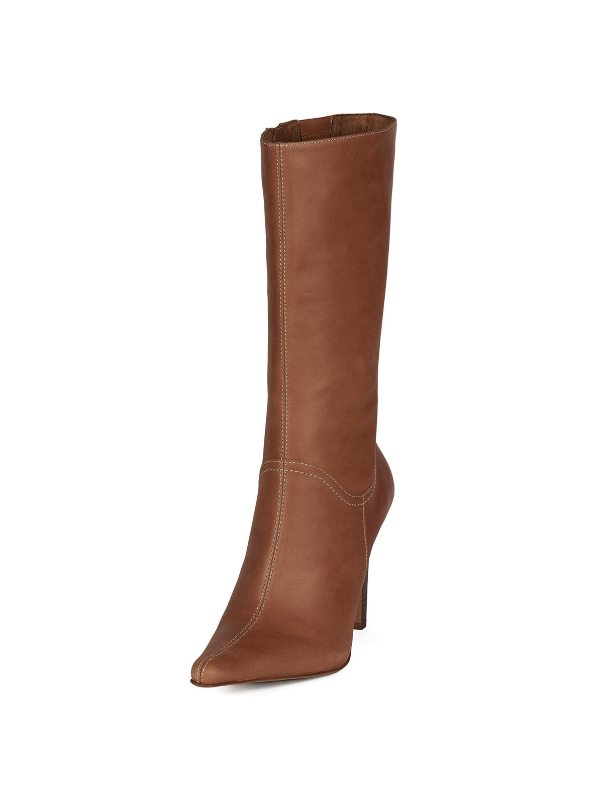 Dark Tan Pointed-Toe Simple Full-Zip Stiletto Boots