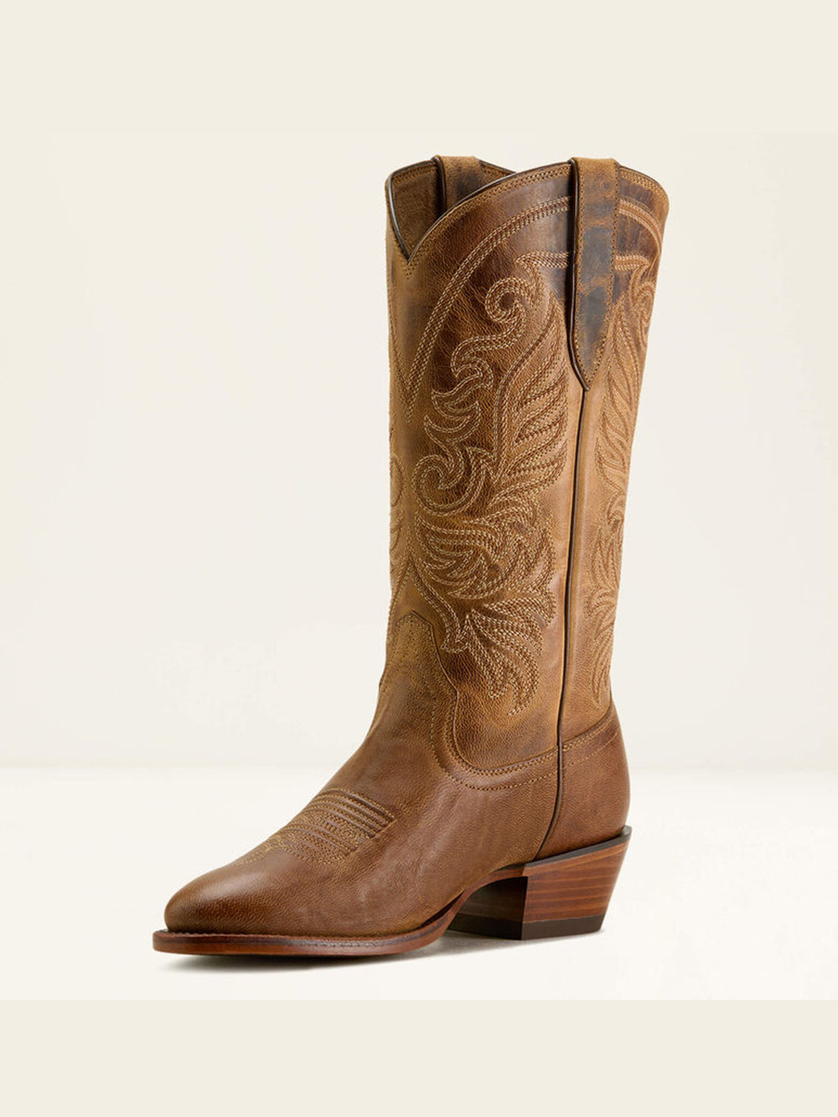 Brown Round-Toe Delicate Embroidery Chic Mid Calf Cowgirl Boots