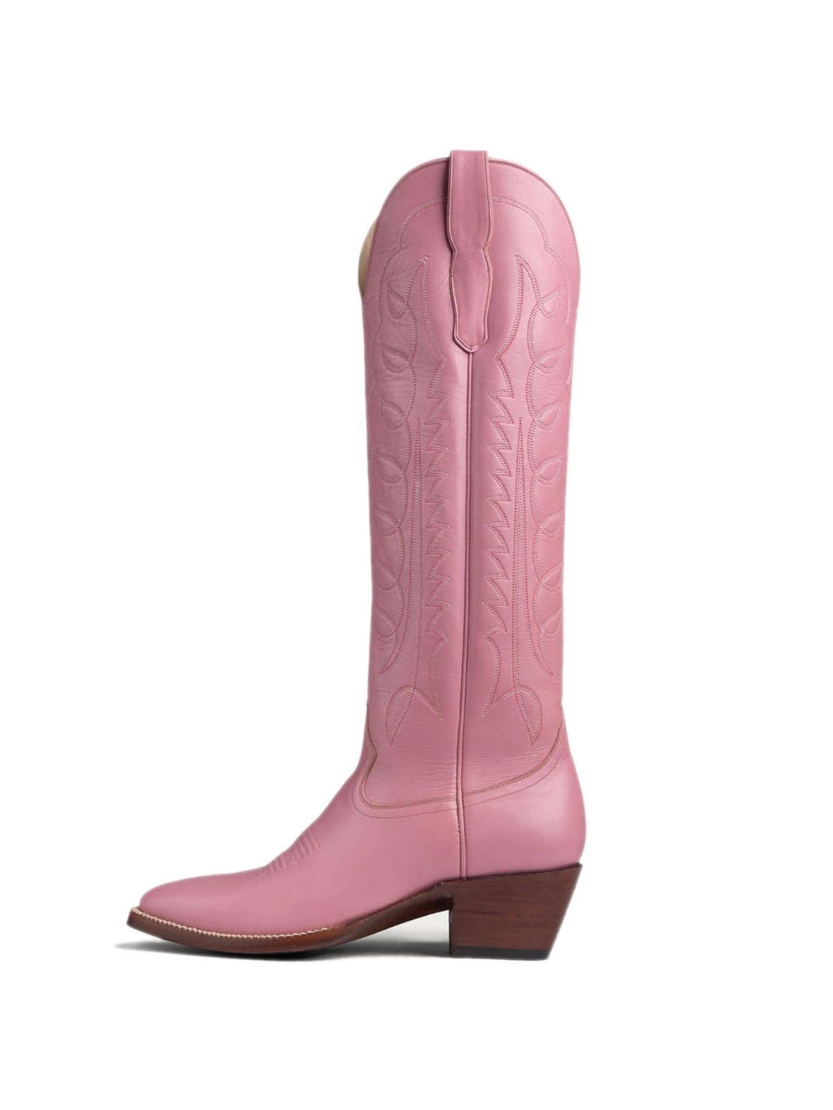 Light Pink Classic Almond-Toe Embroidery Tall Knee High Wide Calf Cowgirl Boots