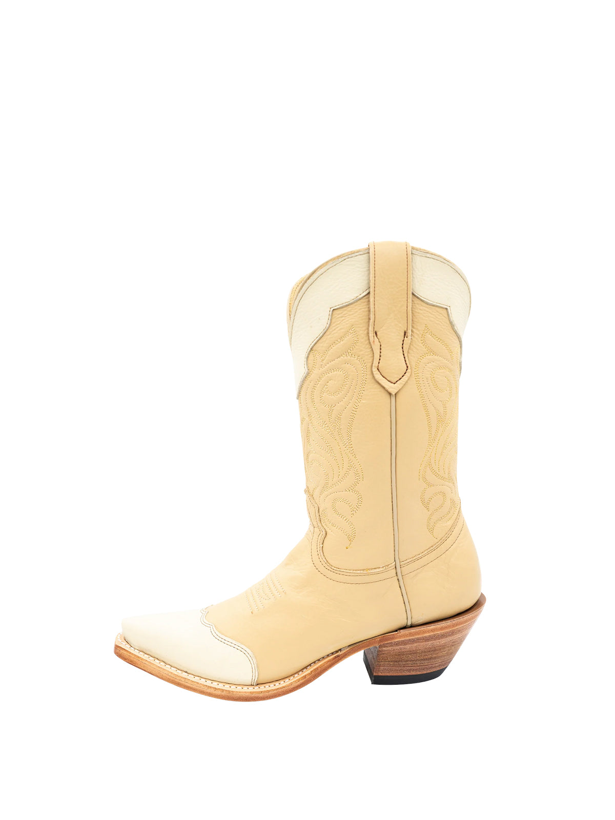 Contrast Yellow And Cream Snip-Toe Classic Embroidery Mid Calf Cowgirl Boots