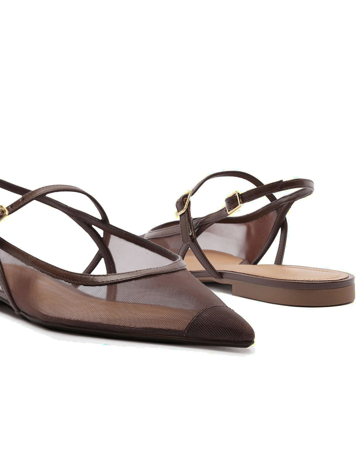 Maroon Mesh And Vegan Leather Pointed-Toe Buckle Slingback Flats