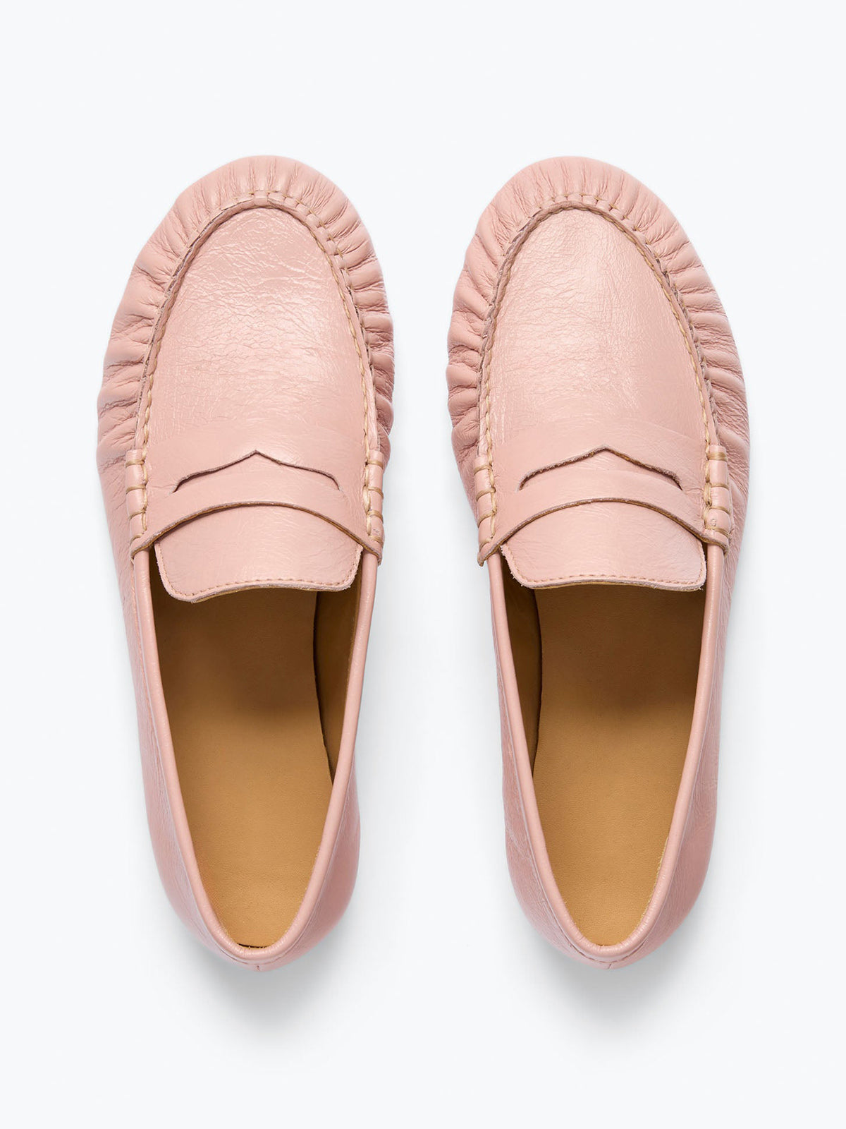 Blush Pink Round-Toe Slip-On Ruched Loafers Flats