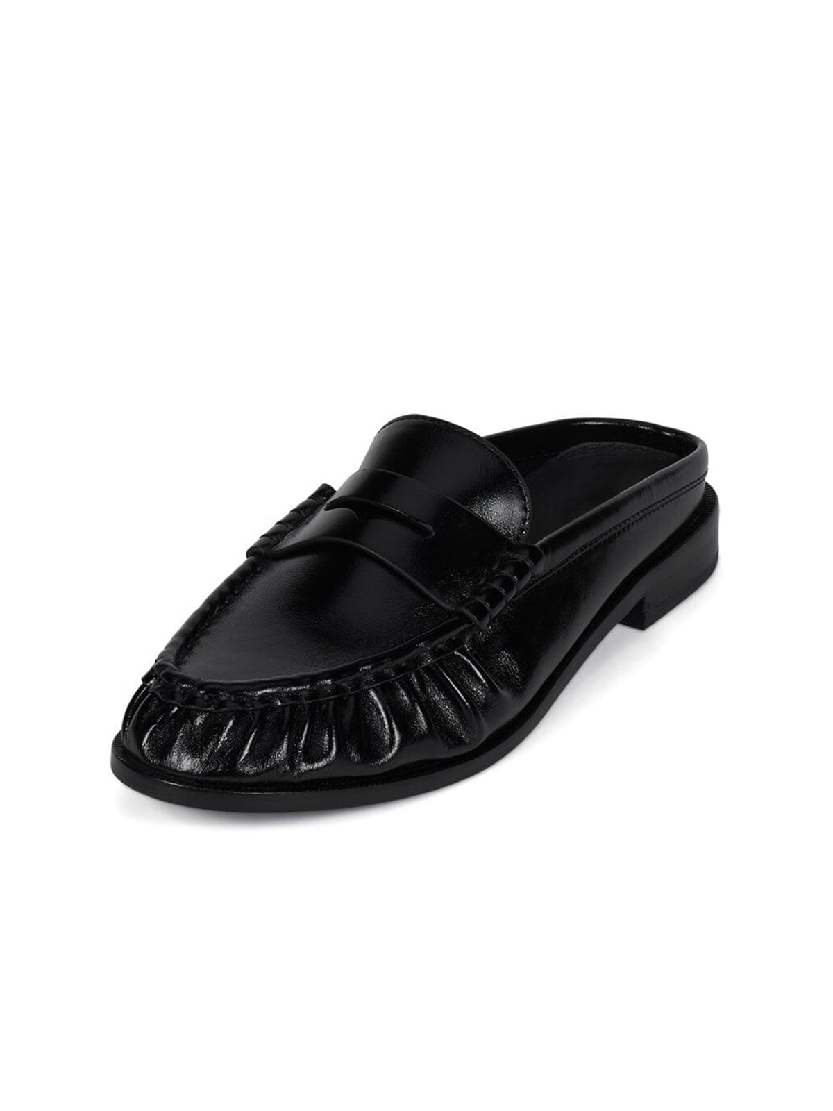 Round-Toe Backless Slip-On Loafer Mule Flats - Black