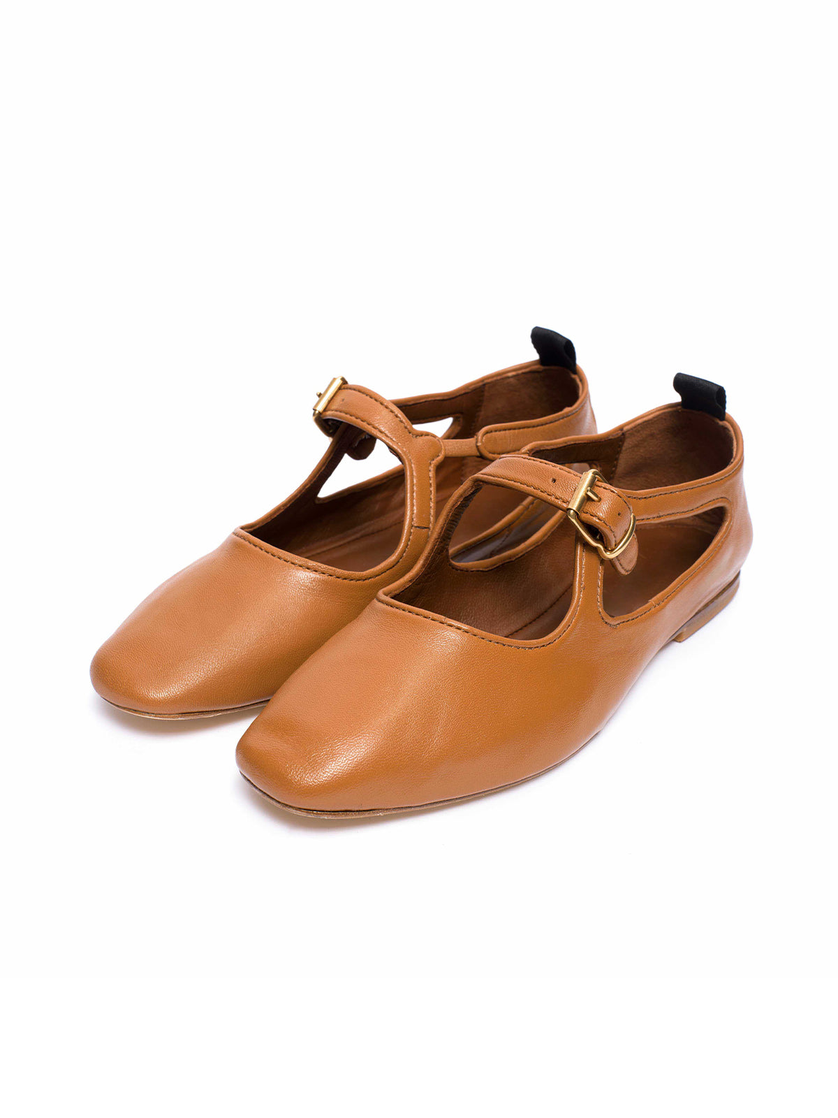 Square-Toe Buckle Strap Chic Flats - Burnt Orange
