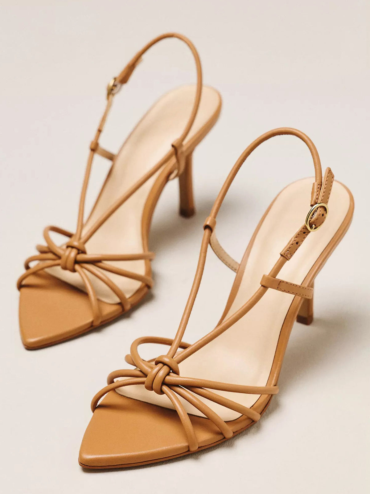 Pointed-Toe Strappy And Back Strap Chic High Heels - Tan