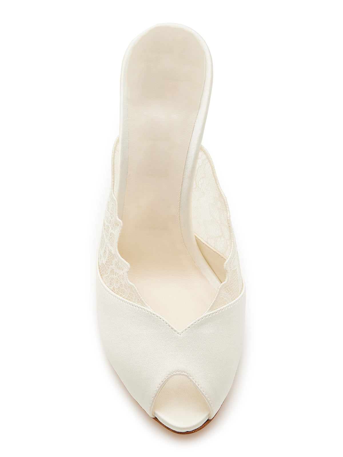 Ivory Satin And Lace Mesh Peep Round-Toe Slip-On Mules High Heels