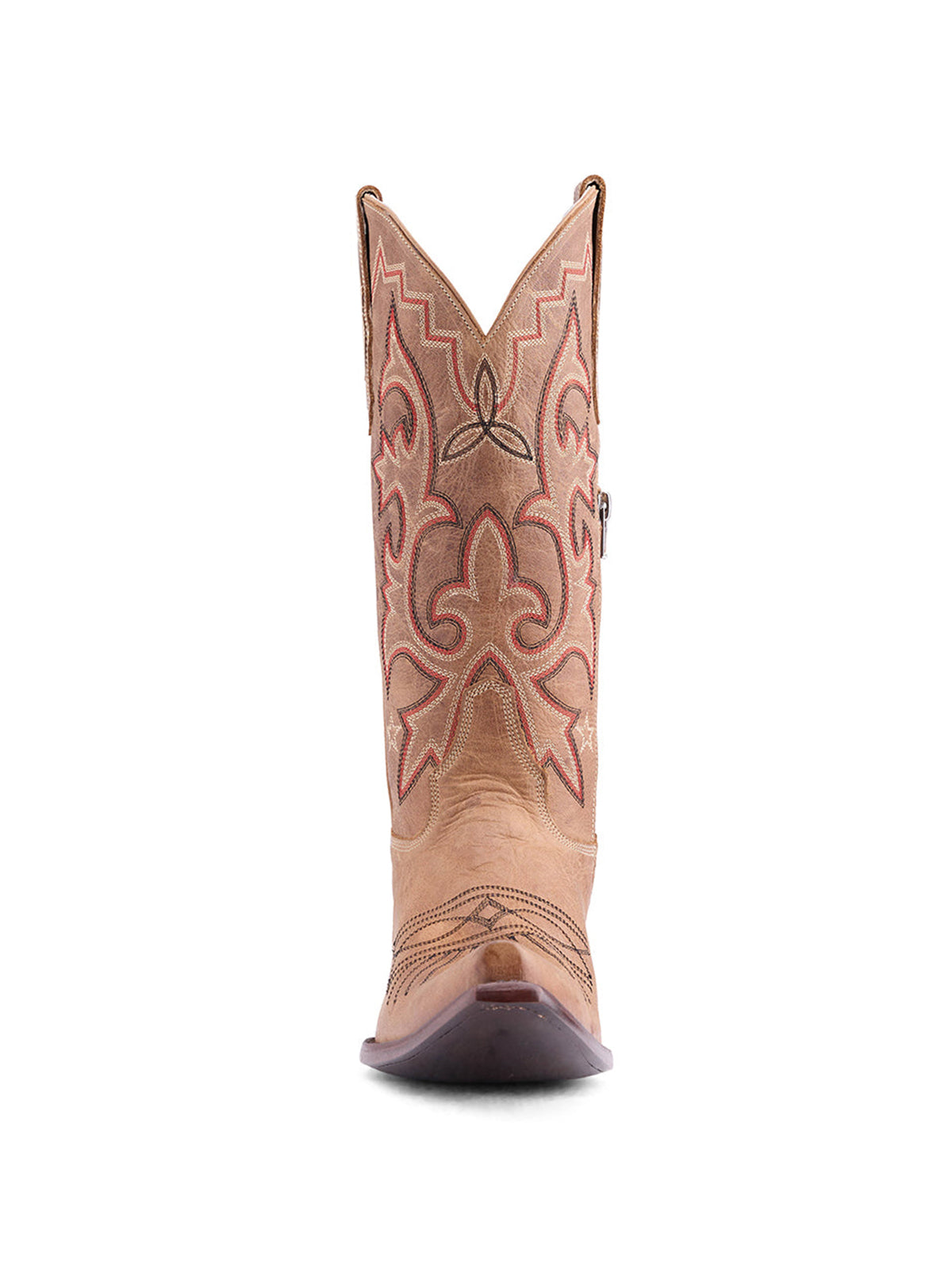 Cognac Snip-Toe Classic And Star Embroidery Half-Zip Mid Calf Cowgirl Boots