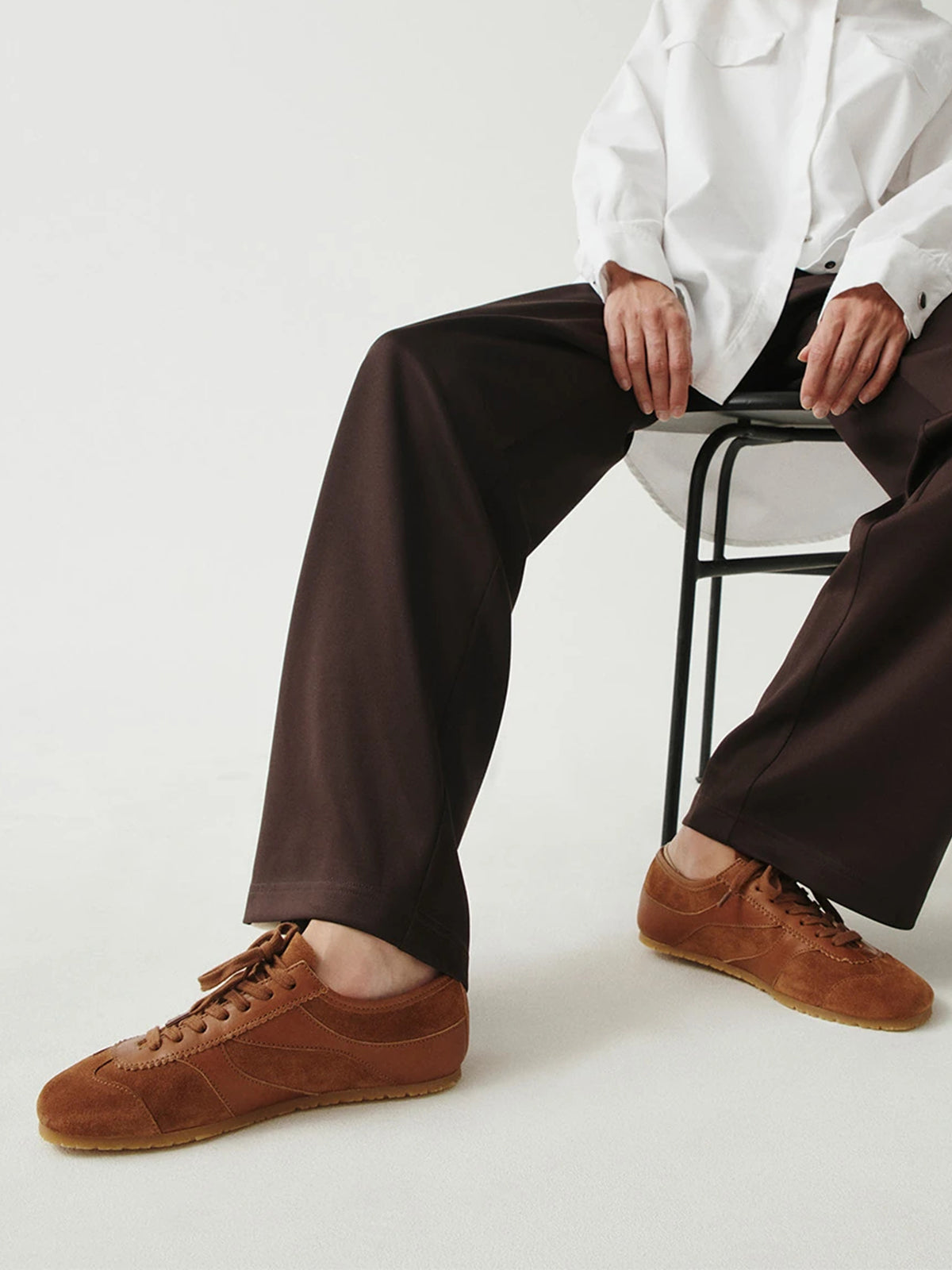 Square-Toe Classic Lace-Up Chic Flats Sneakers - Brown