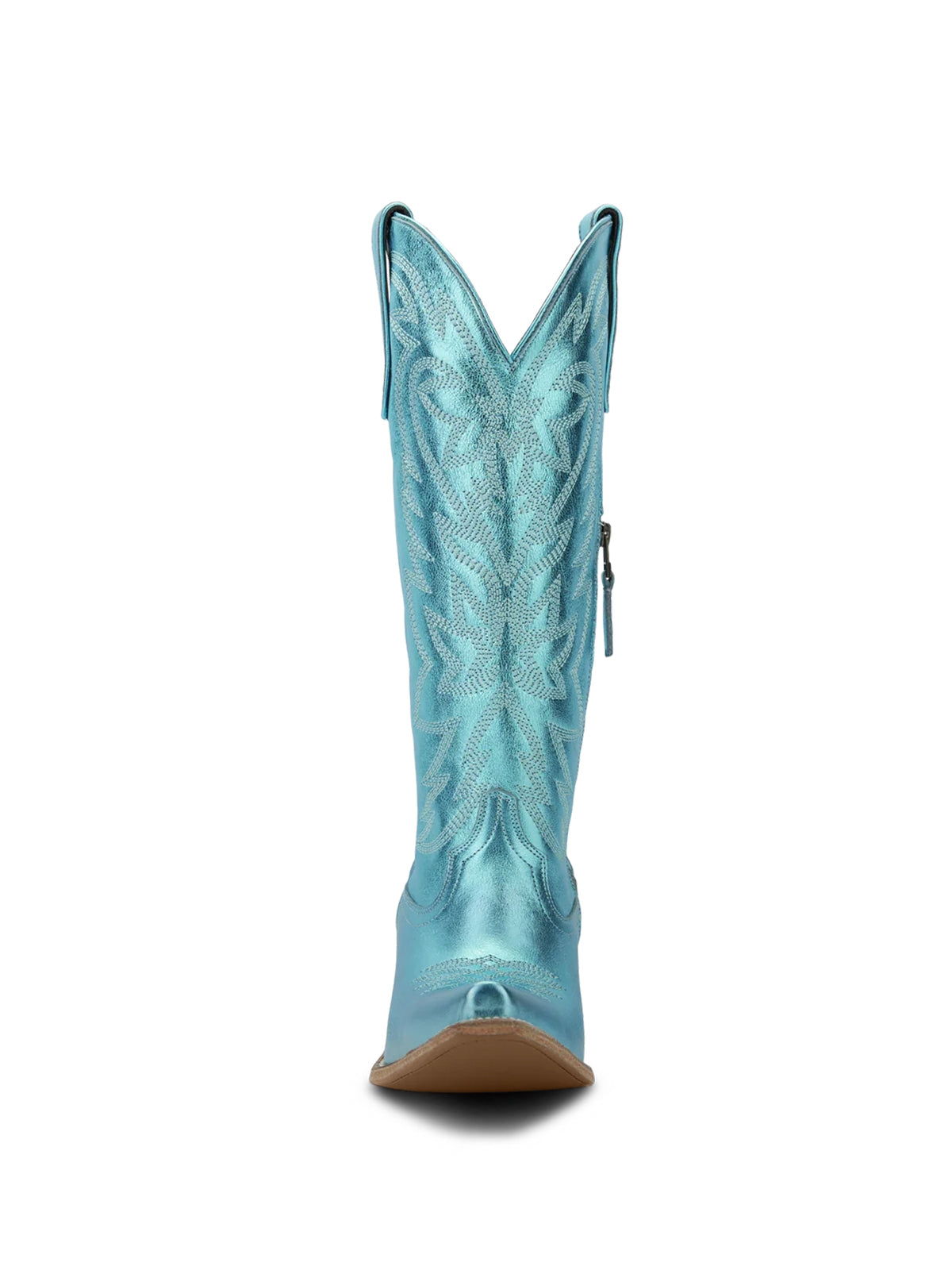 Western Snip-Toe Embroidery Classic Knee High Half-Zip Cowgirl Boots - Metallic Turquoise
