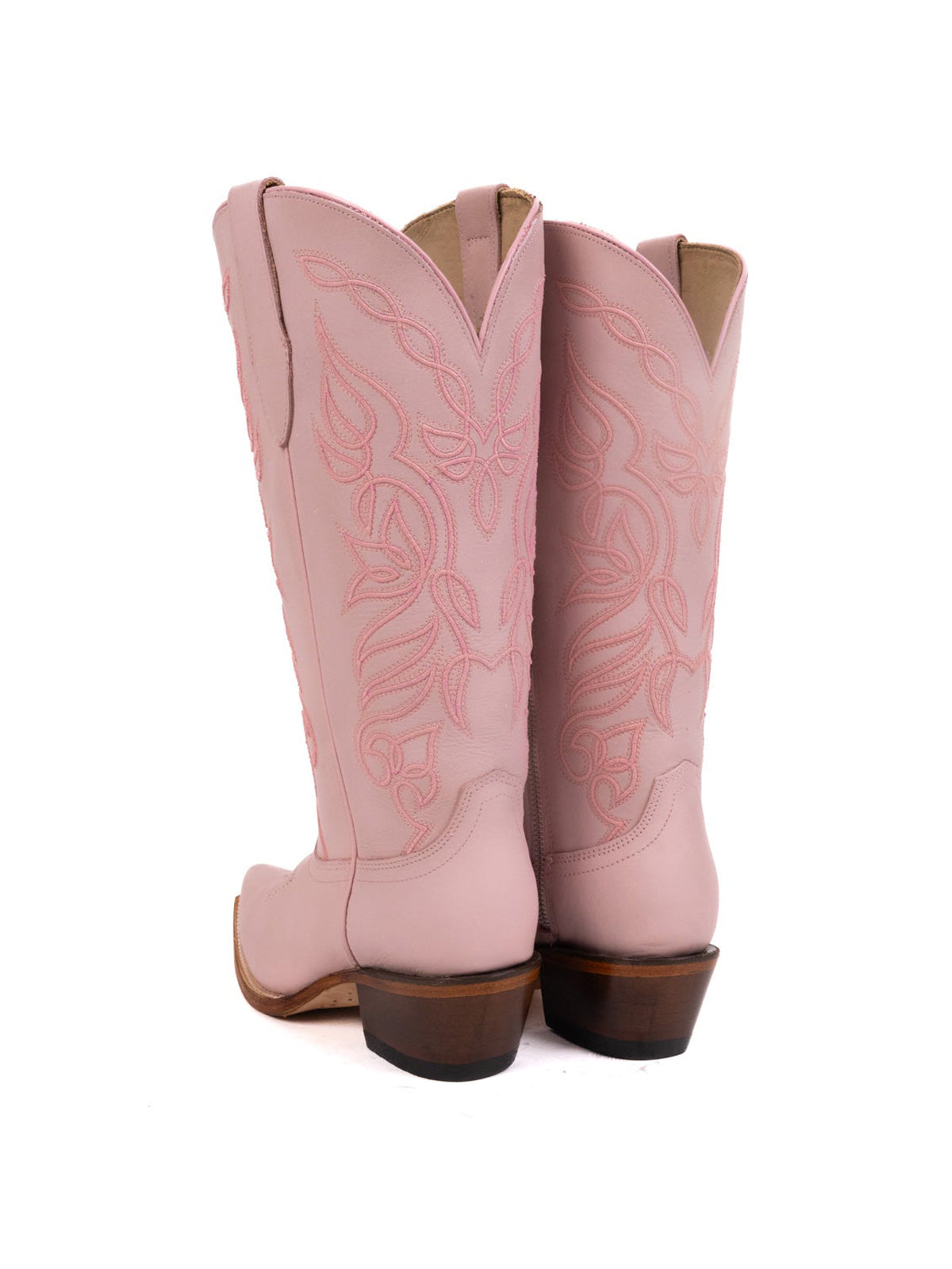 Snip-Toe Sleek Embroidery Half-Zip Knee High Cowgirl Boots For Woman - Pink