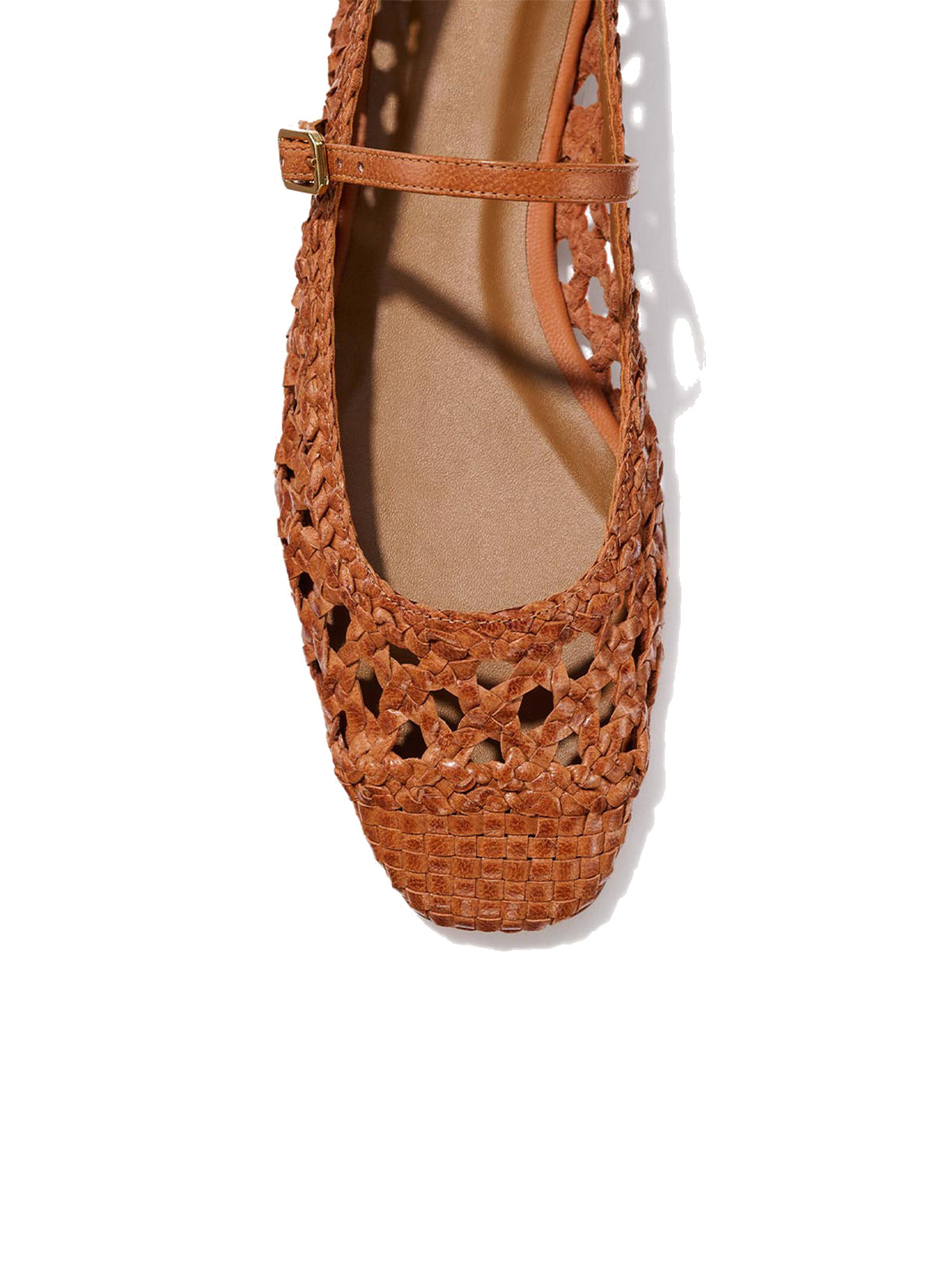 Brown Woven Vegan Leather Square-Toe Chic Mary Jane Flats