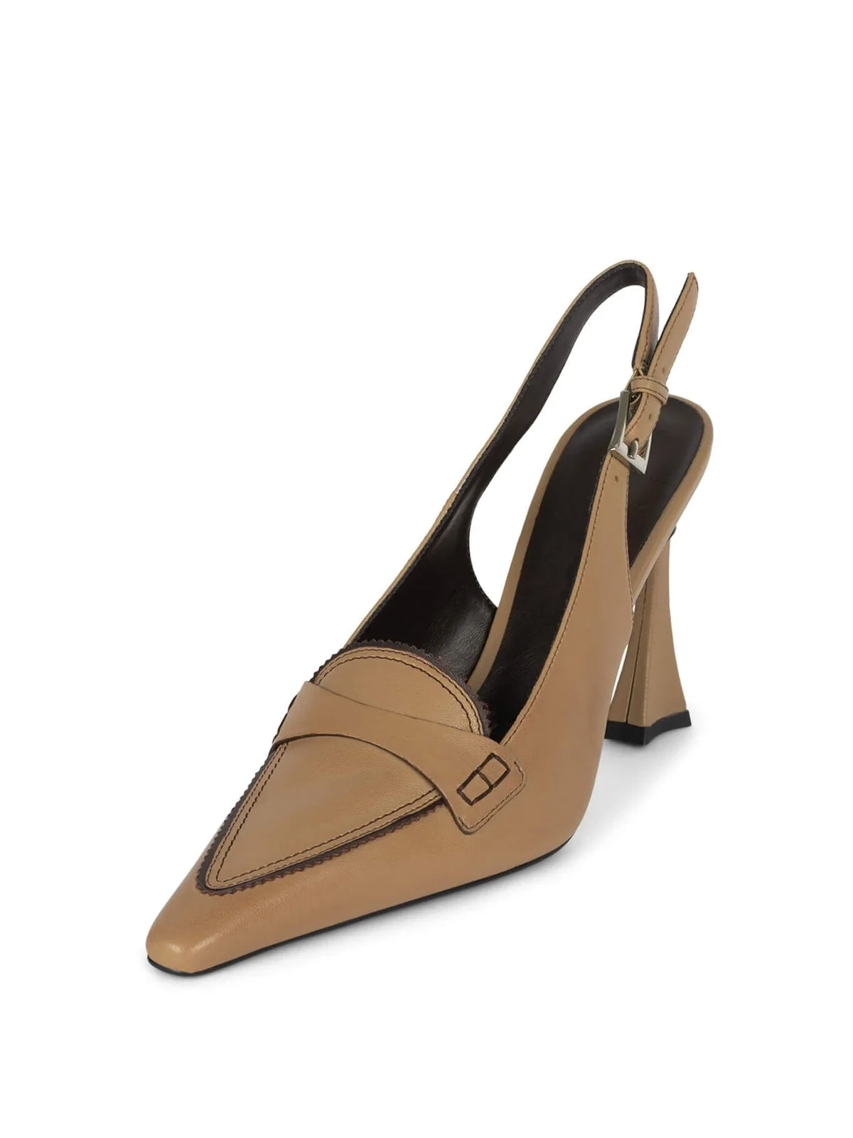 Beige Vegan Leather Pointed-Toe Slingback High Heels Pumps