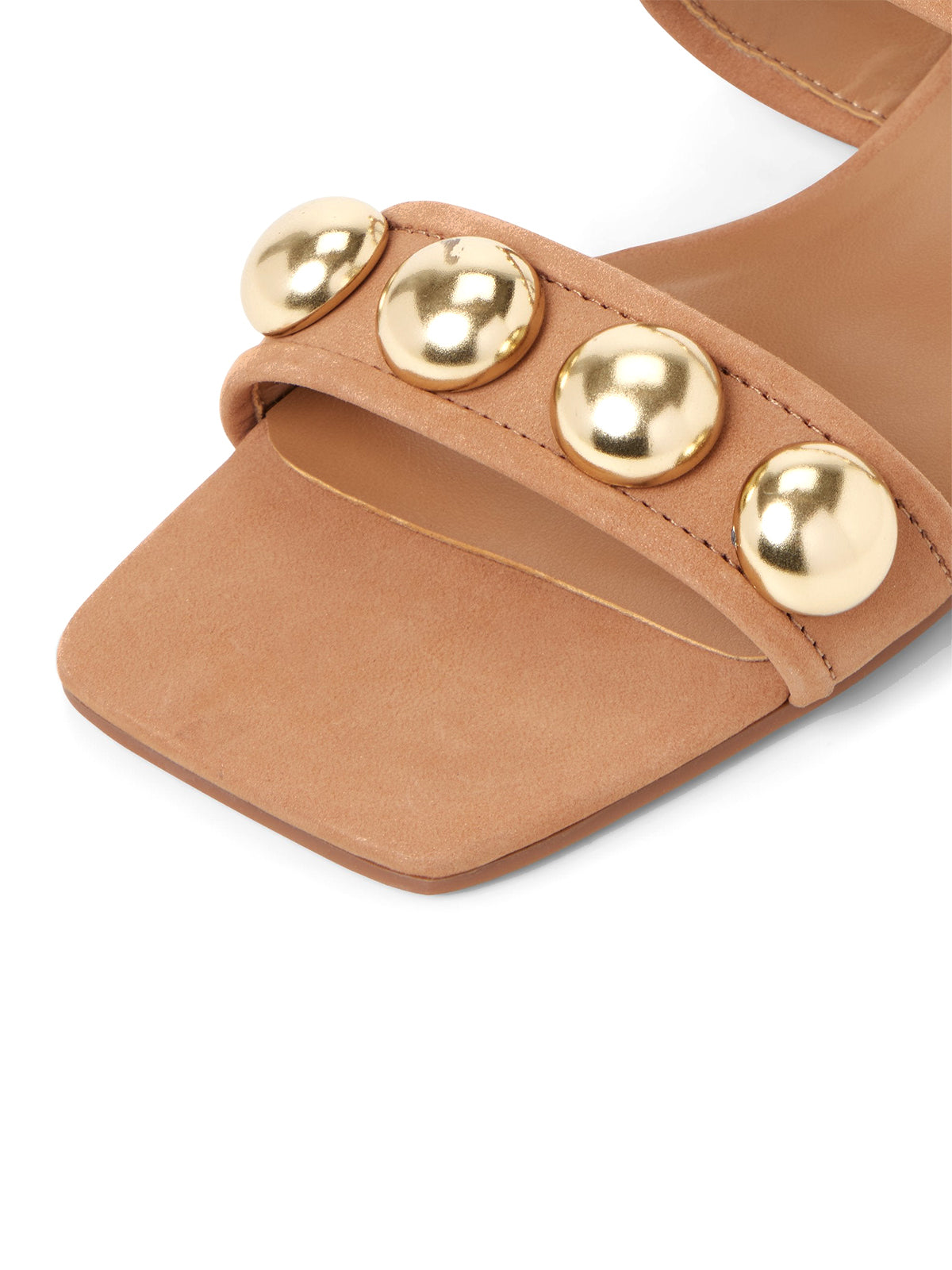 Brown Square-Toe Double Straps With Studs Flats